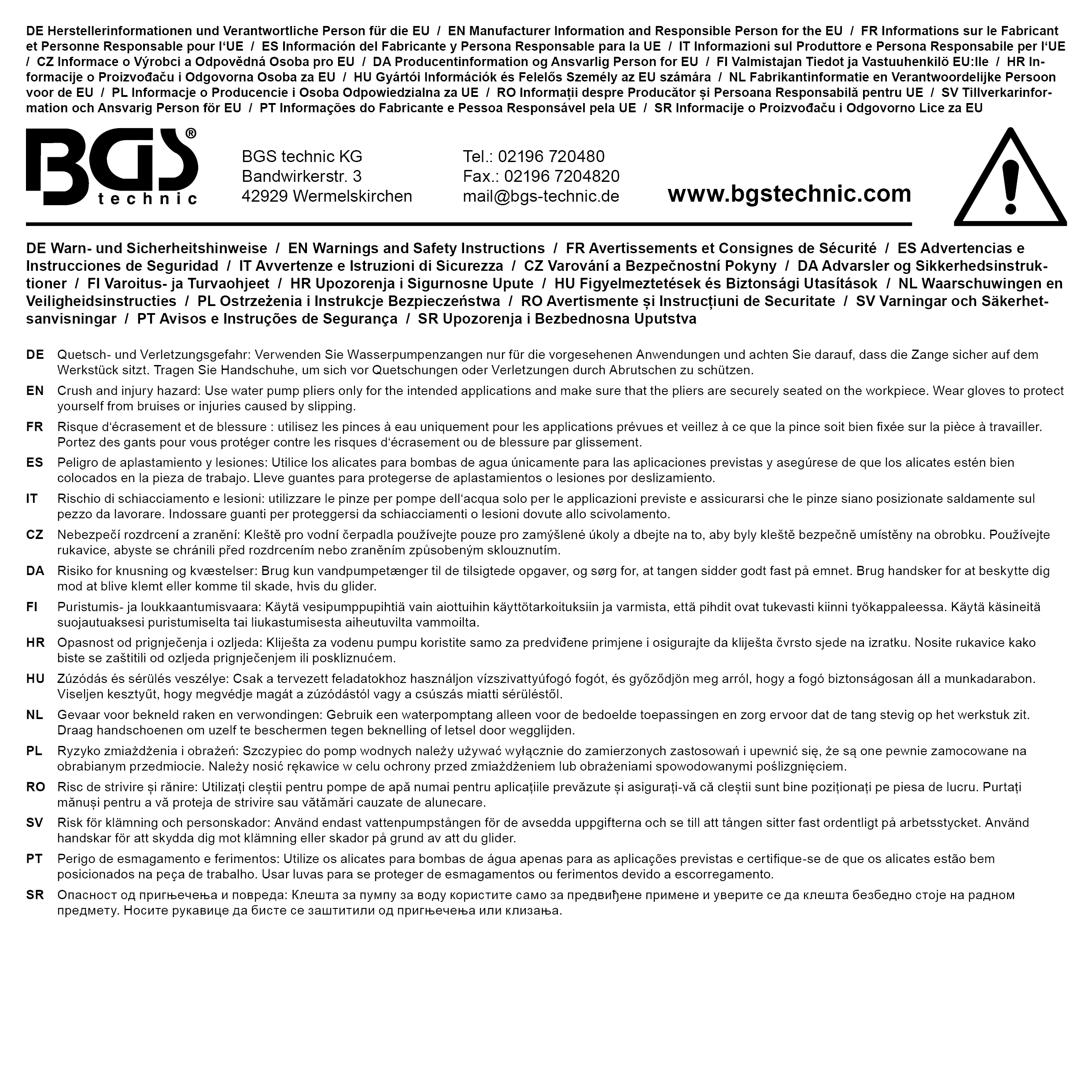 BGS Wasserpumpenzange | mit Durchsteckgewerbe | 175 mm