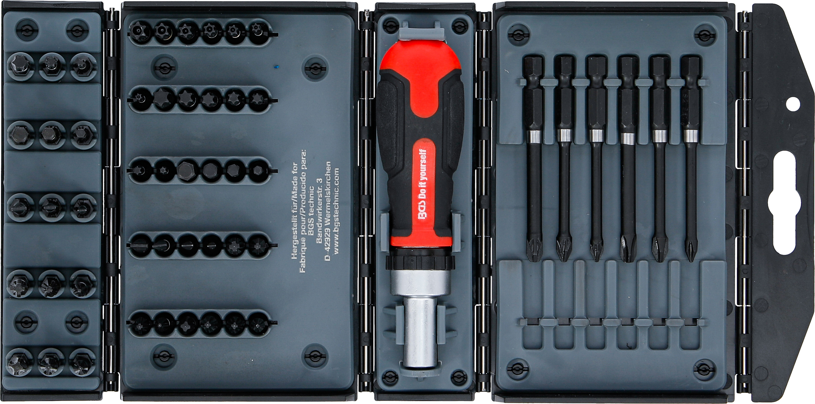 BGS Torsions-Bit-Satz | mit Ratschen-Drehgriff für Bits, umschaltbar | 52-tlg.