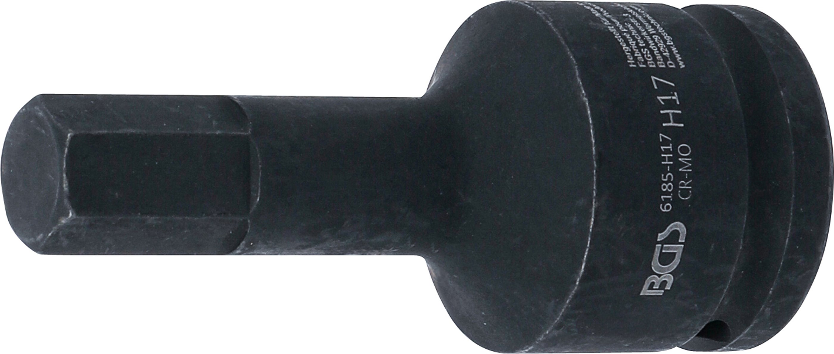 BGS Kraft-Bit-Einsatz | Länge 100 mm | Antrieb Innenvierkant 20 mm (3/4") | Innensechskant 17 mm
