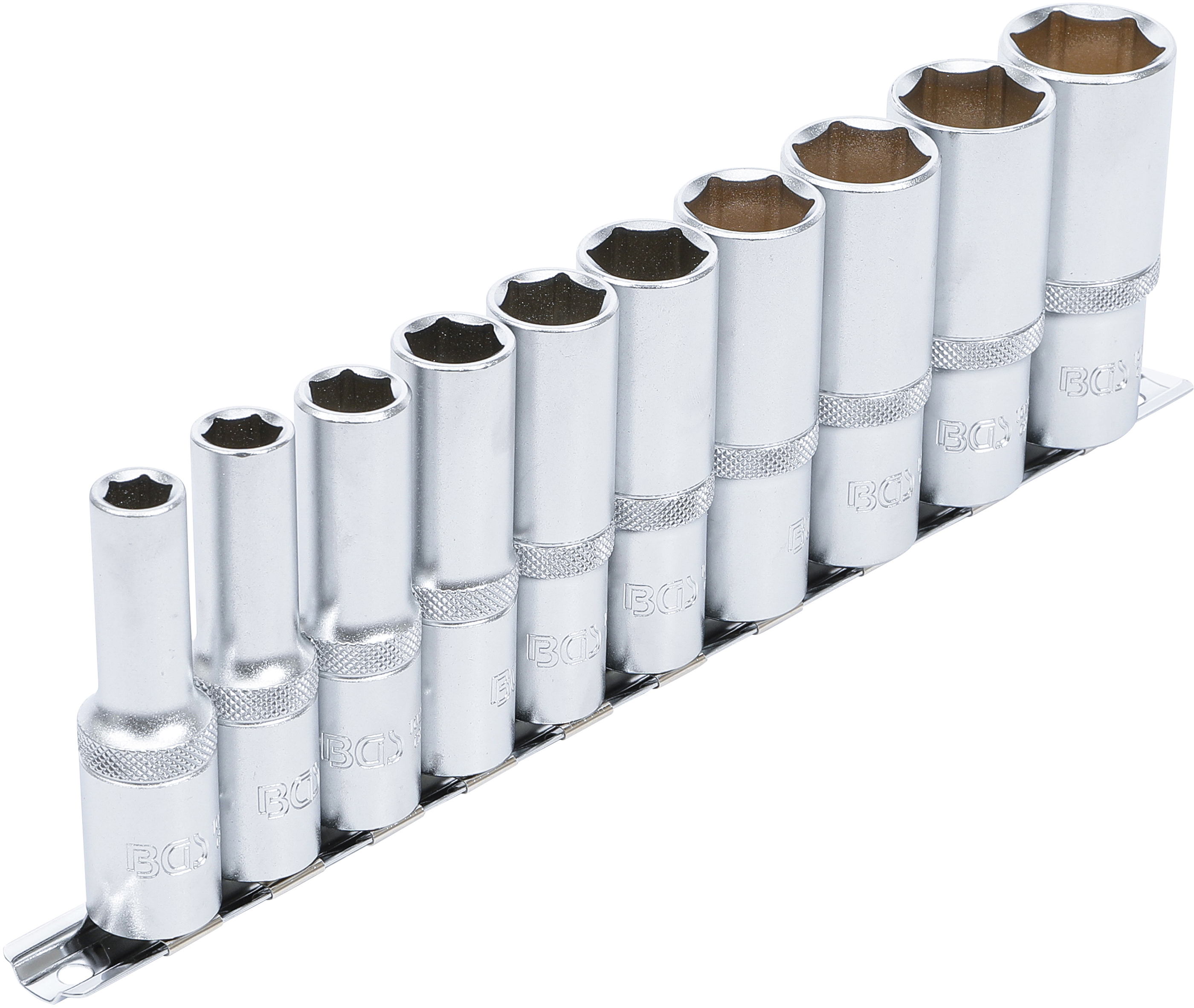 BGS Steckschlüssel-Einsatz-Satz Sechskant, tief | Antrieb Innenvierkant 12,5 mm (1/2") | Zollgrößen | 10-tlg.