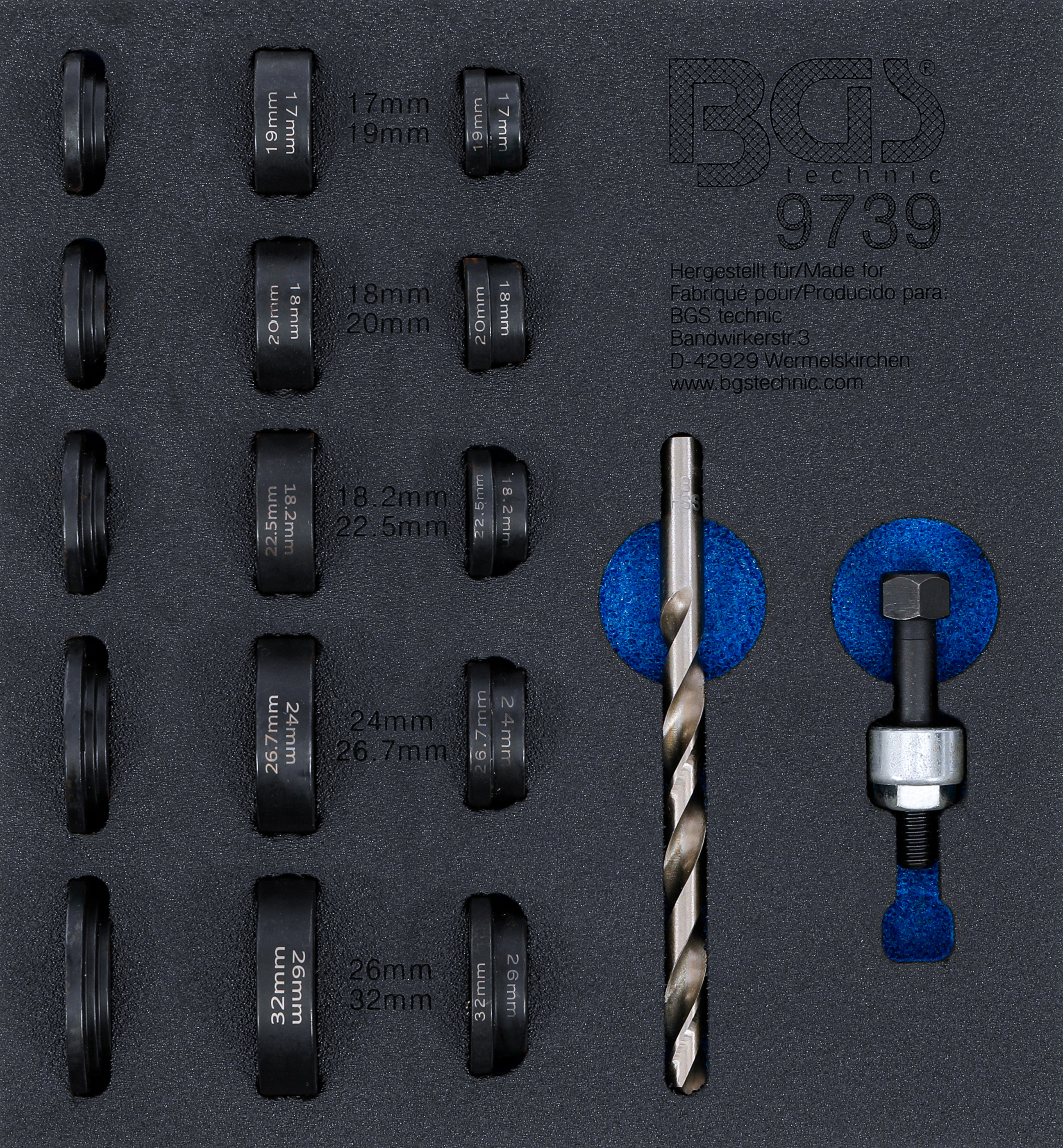 BGS Werkstattwageneinlage 1/6: Lochstanz-Satz | für Einparksensoren | Ø 17 - 32 mm