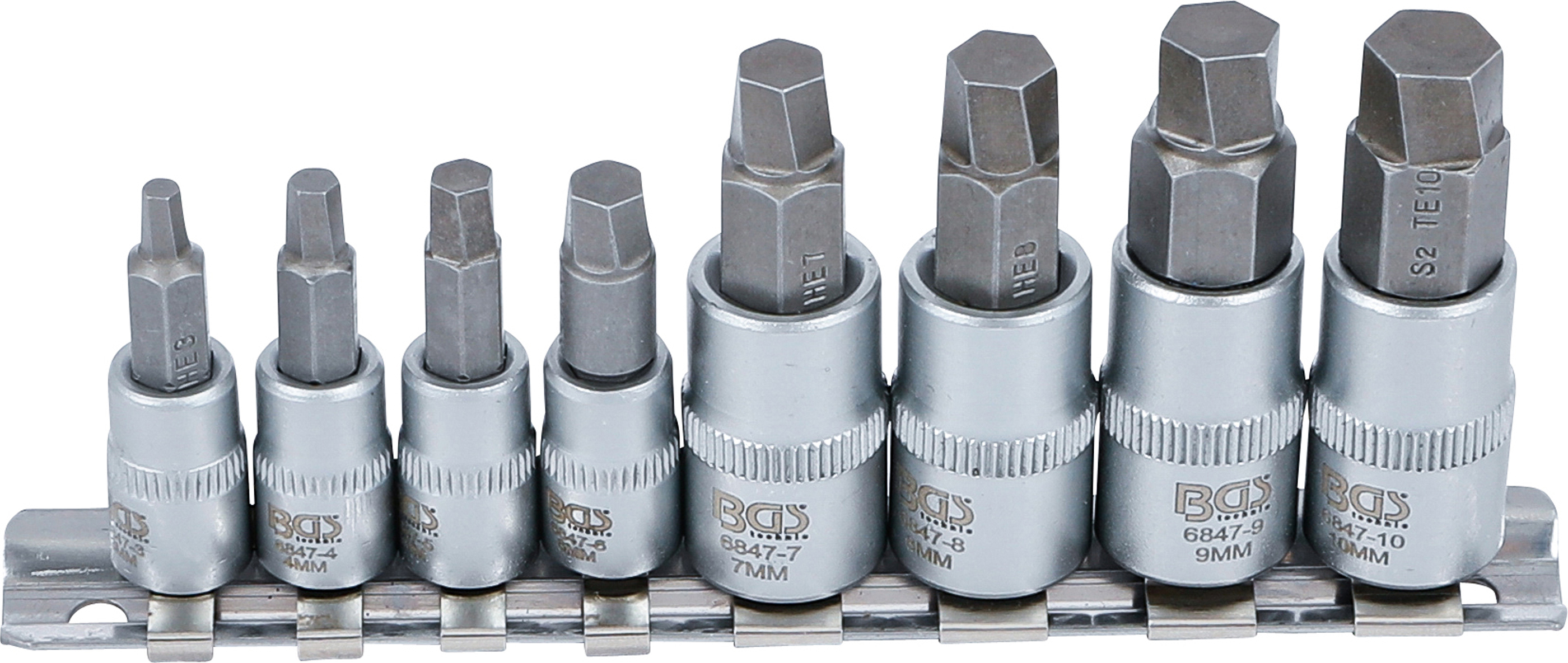 BGS Schraubenausdreher-Satz | Antrieb Innenvierkant 6,3 mm (1/4") / 10 mm (3/8") | für defekten Innensechskant 3 - 10 mm | 8-tlg.
