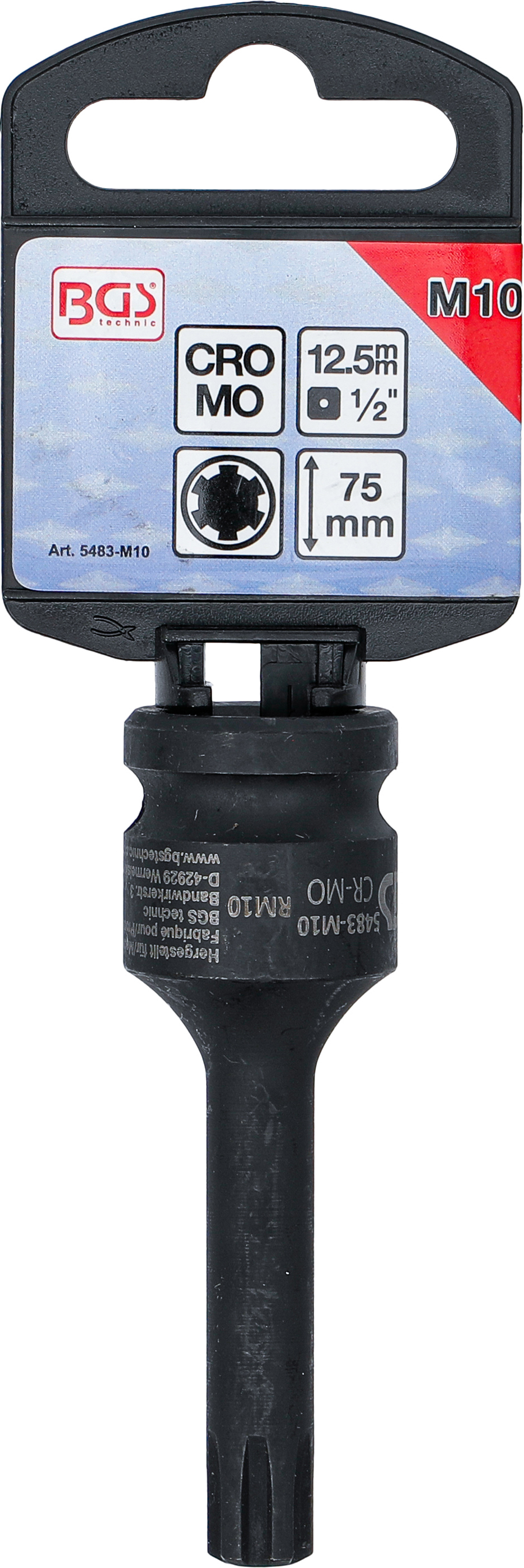 BGS Kraft-Bit-Einsatz | Länge 75 mm | Antrieb Innenvierkant 12,5 mm (1/2") | Keil-Profil (für RIBE) M10