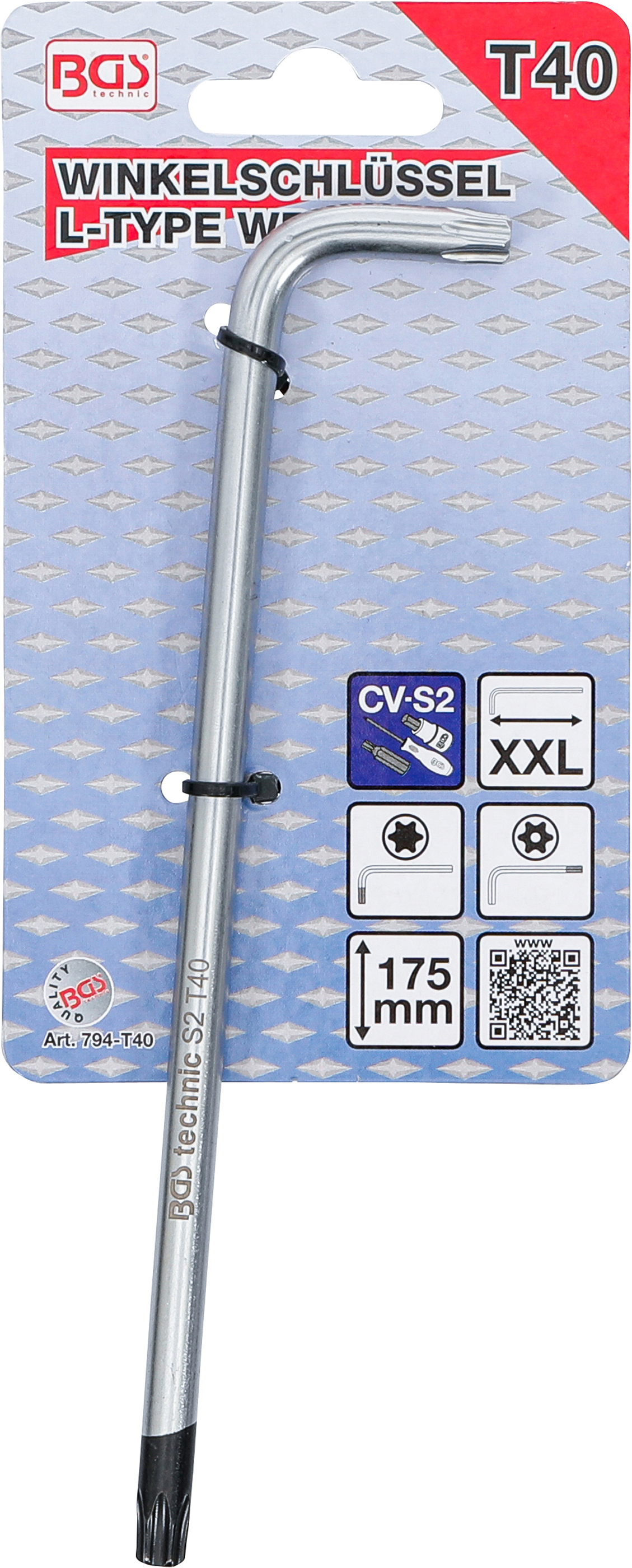 BGS Winkelschlüssel | extra lang | T-Profil (für Torx) mit/ohne Bohrung T40