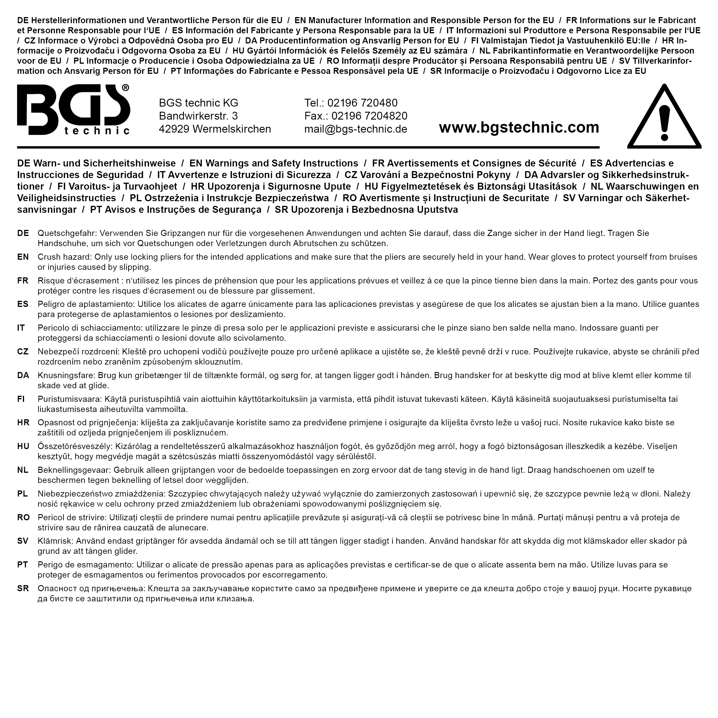 BGS Gripzange | 4-fache Schnelljustierung | tiefgekröpfte Unterbacke | französischer Typ | 250 mm