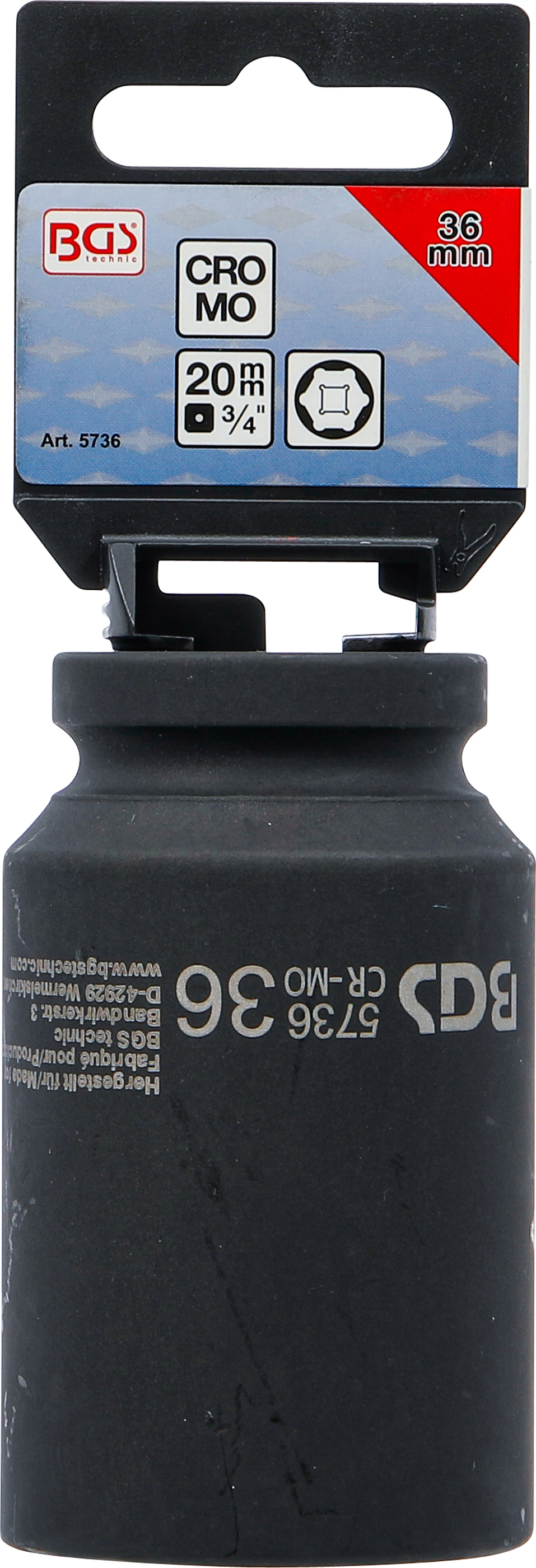 BGS Kraft-Steckschlüssel-Einsatz Sechskant, tief | Antrieb Innenvierkant 20 mm (3/4") | SW 36 mm