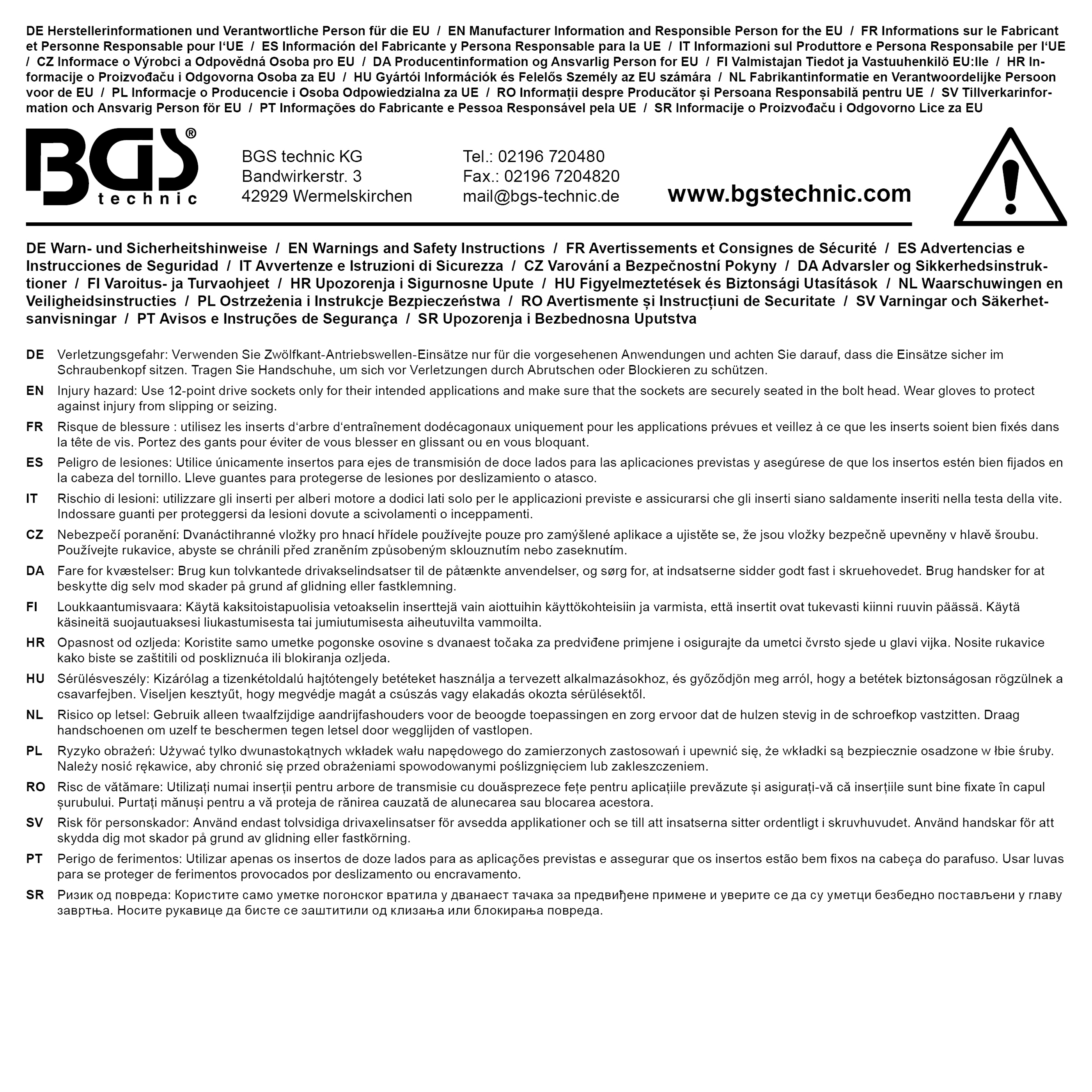 BGS Kraft-Steckschlüssel-Einsatz Zwölfkant, tief | Antrieb Innenvierkant 12,5 mm (1/2") | SW 32 mm