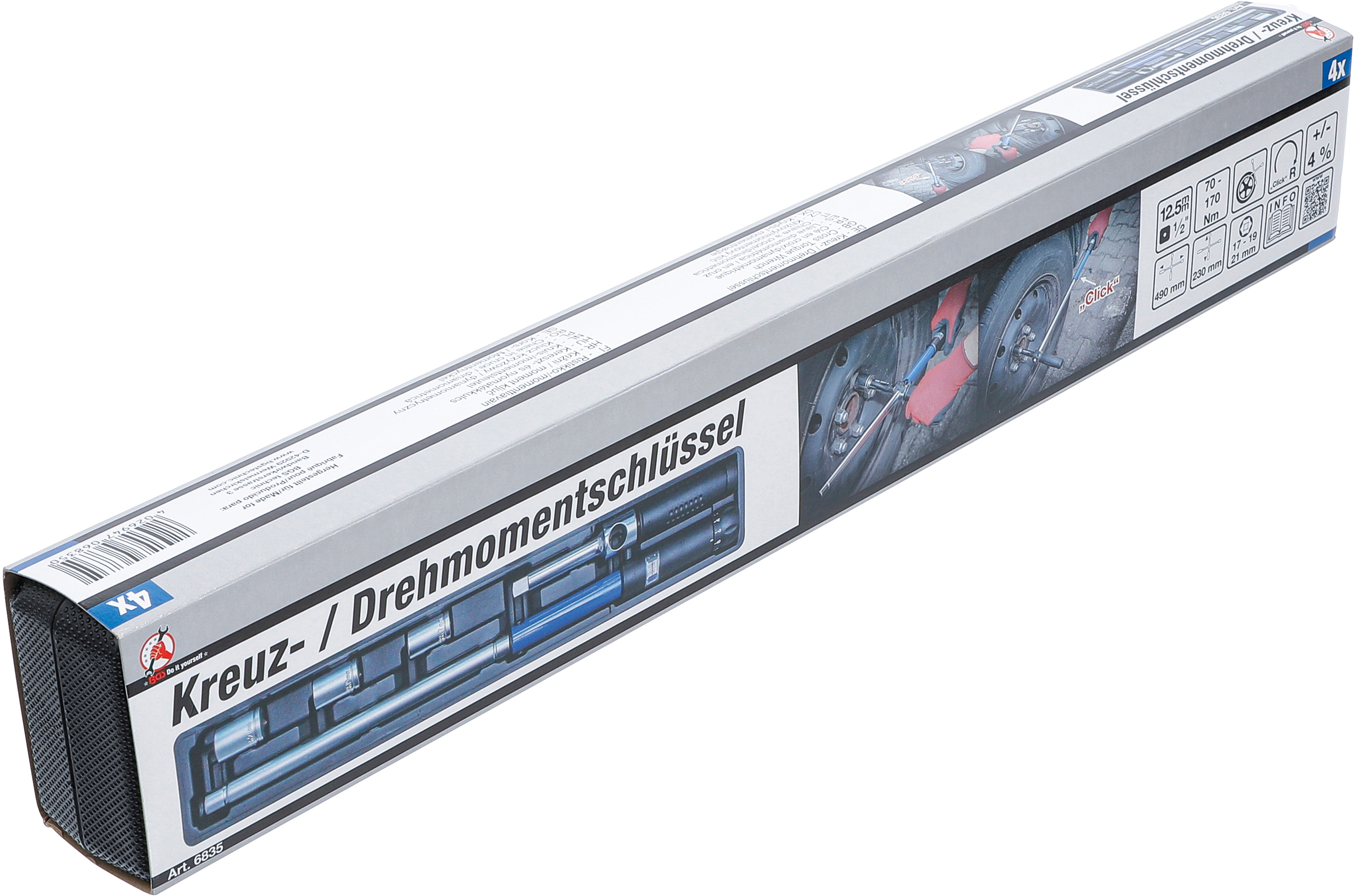 BGS Kreuz- / Drehmomentschlüssel | Abtrieb Außenvierkant 12,5 mm (1/2") | 70 - 170 Nm