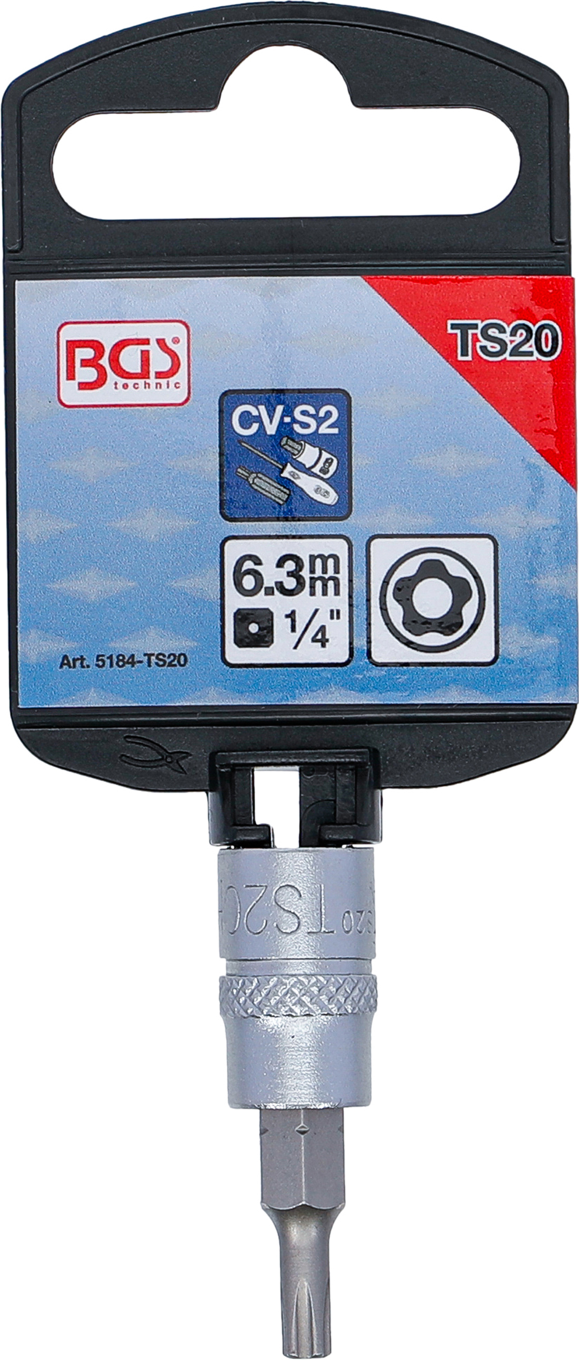 BGS Bit-Einsatz | Antrieb Innenvierkant 6,3 mm (1/4") | TS-Profil (für Torx Plus) mit Bohrung TS20