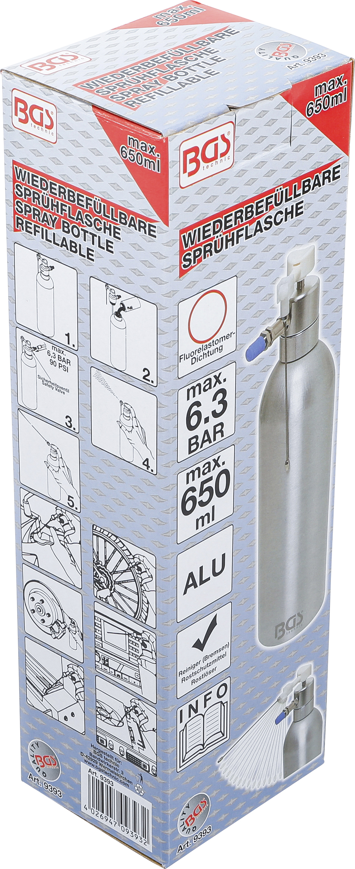 BGS Druckluft-Sprühflasche | Aluminiumausführung | 650 ml