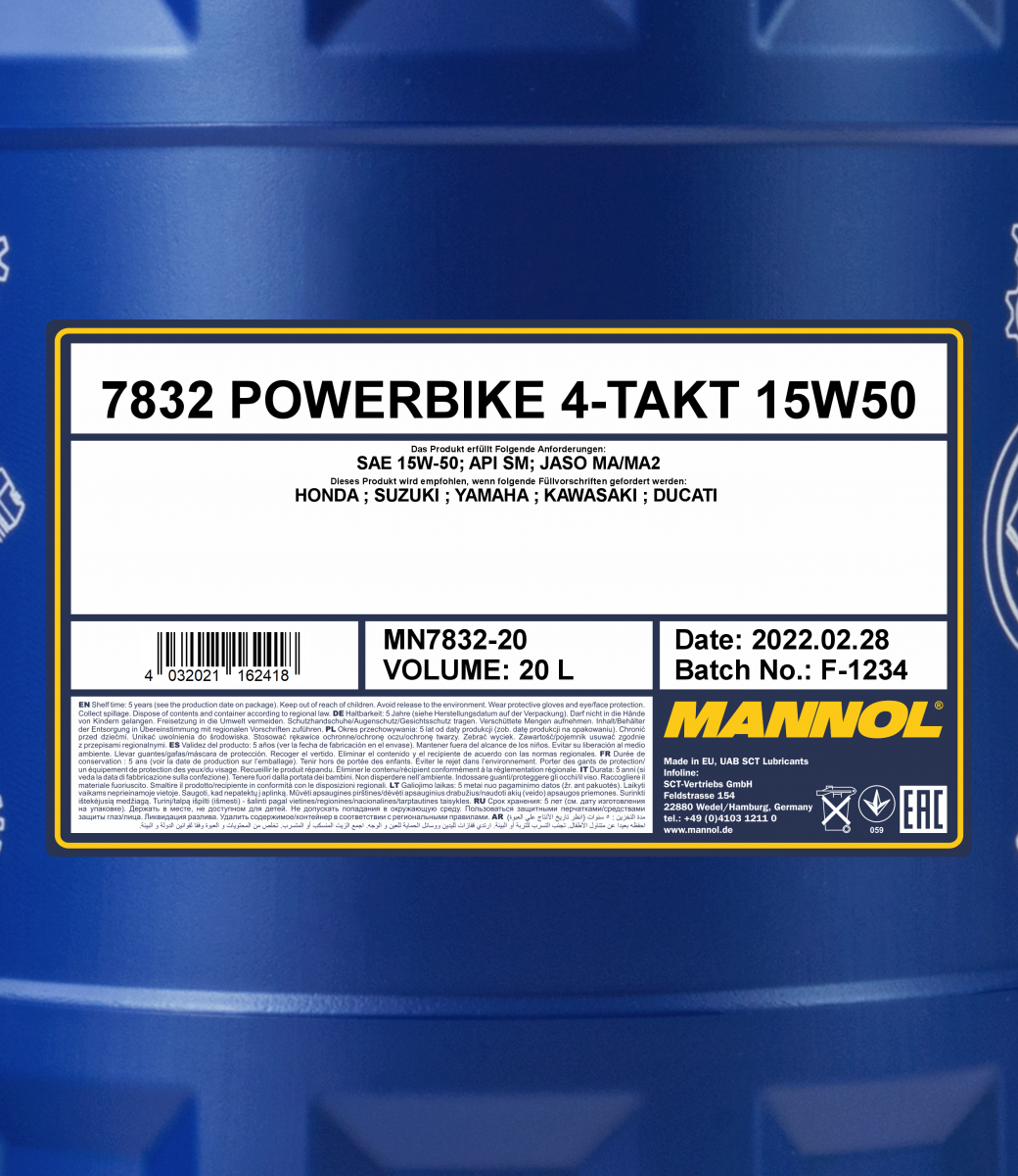 15W-50 Mannol 7832 Powerbike 4-Takt Motoröl Motorrad 20 Liter