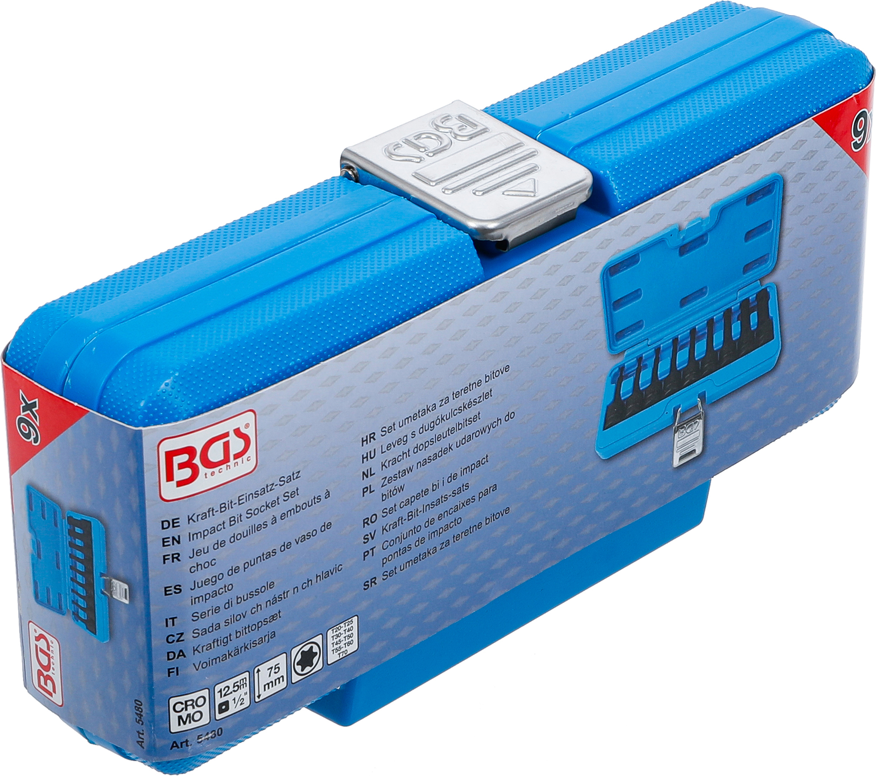 BGS Kraft-Bit-Einsatz-Satz | Antrieb Innenvierkant 12,5 mm (1/2") | T-Profil (für Torx) T20 - T70 | 9-tlg.