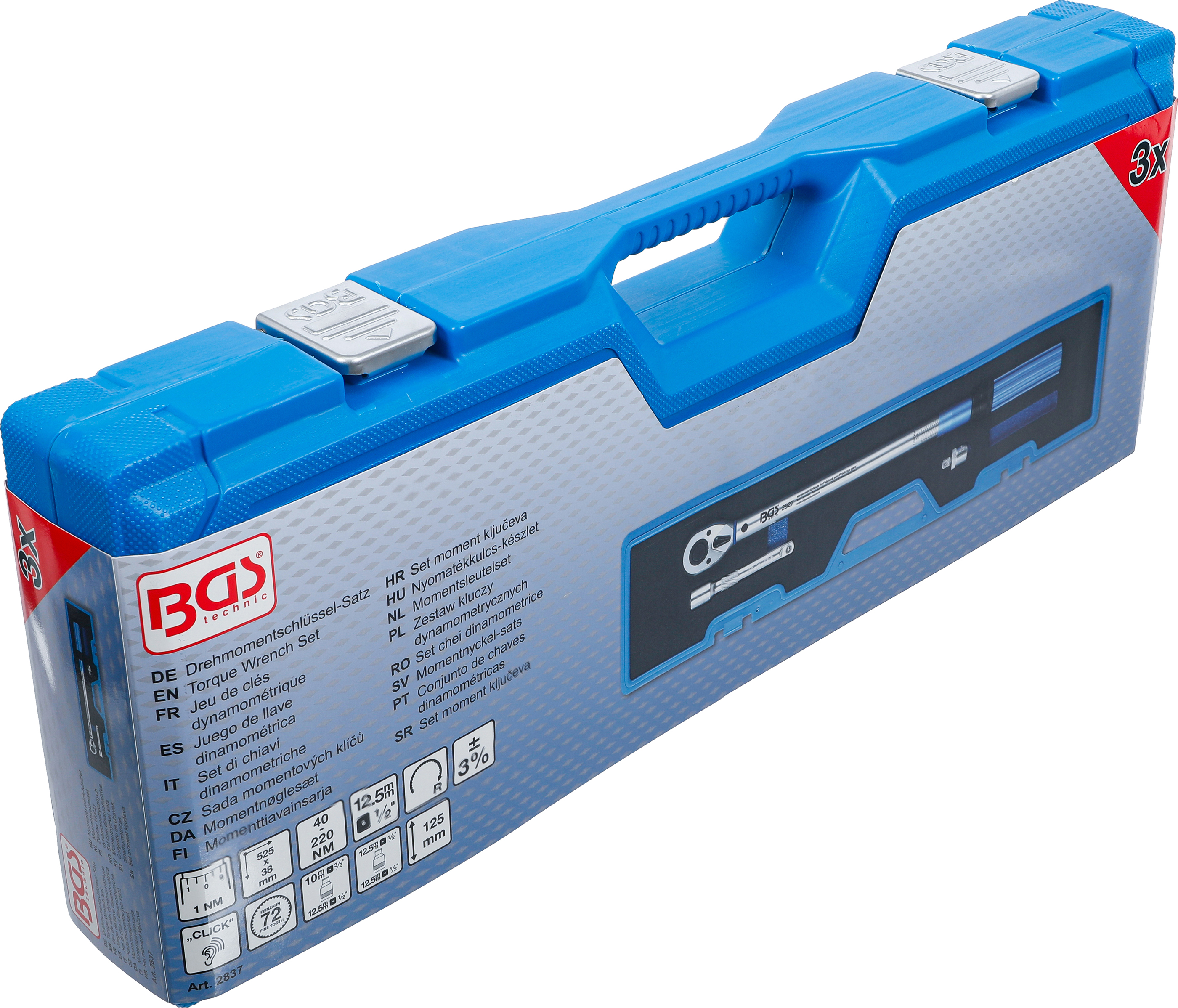 BGS Drehmomentschlüssel-Satz | mit Adapter + Verlängerung | Abtrieb Außenvierkant 12,5 mm (1/2") | 40 - 220 Nm | 3-tlg.