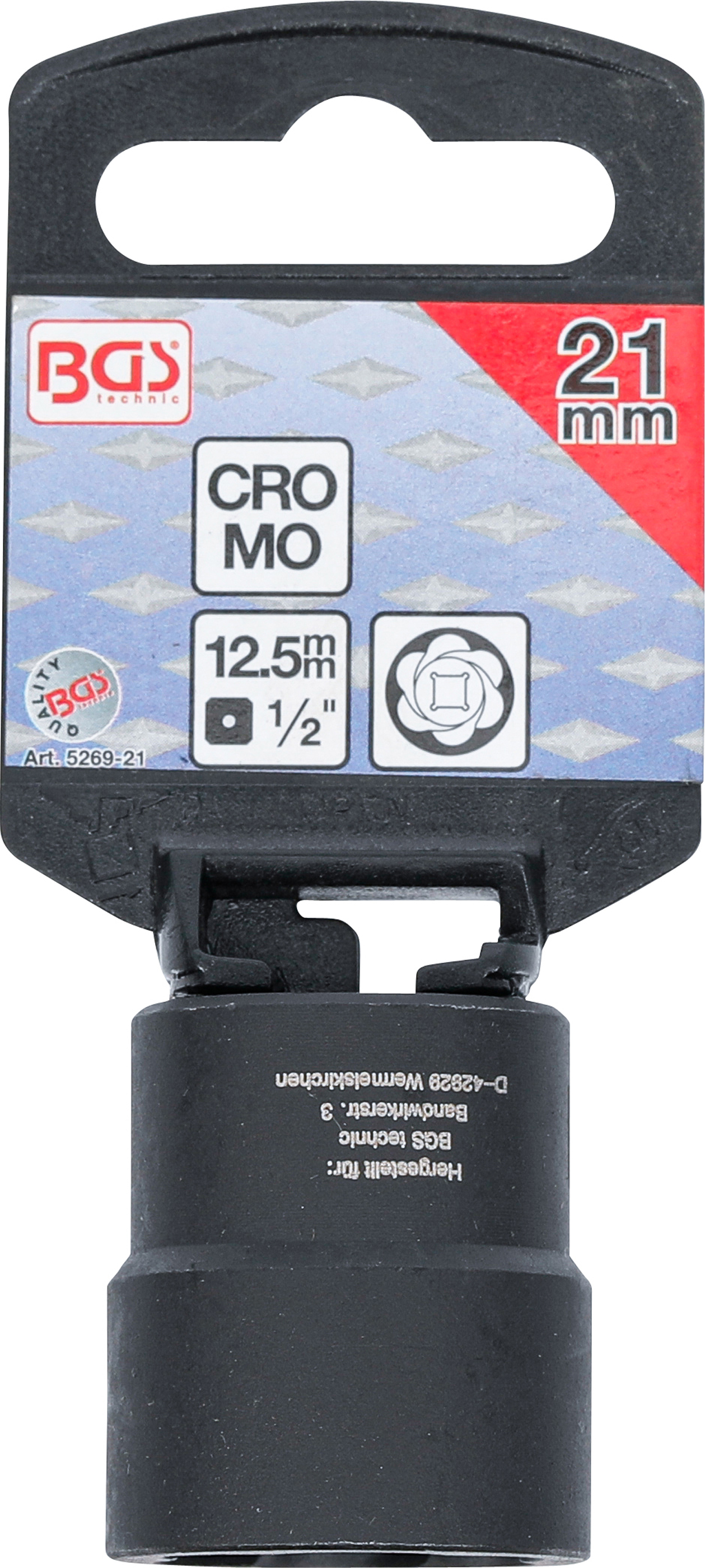 BGS Spiral-Profil-Steckschlüssel-Einsatz / Schraubenausdreher | Antrieb Innenvierkant 12,5 mm (1/2") | SW 21 mm