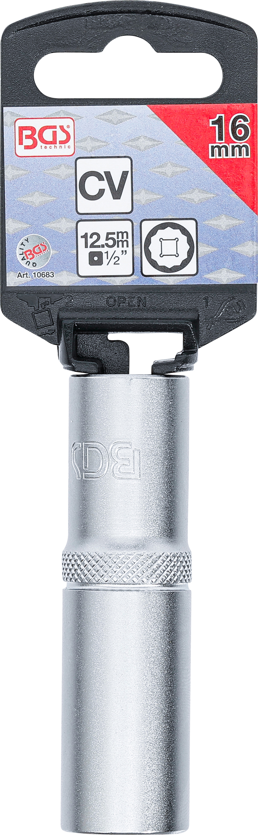 BGS Steckschlüssel-Einsatz Zwölfkant, tief | Antrieb Innenvierkant 12,5 mm (1/2") | SW 16 mm