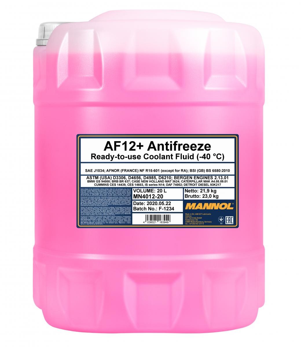 Mannol 4012 Kühlerfrostschutz Antifreeze AF12+ Longlife -40 Fertigmischung 20 Liter