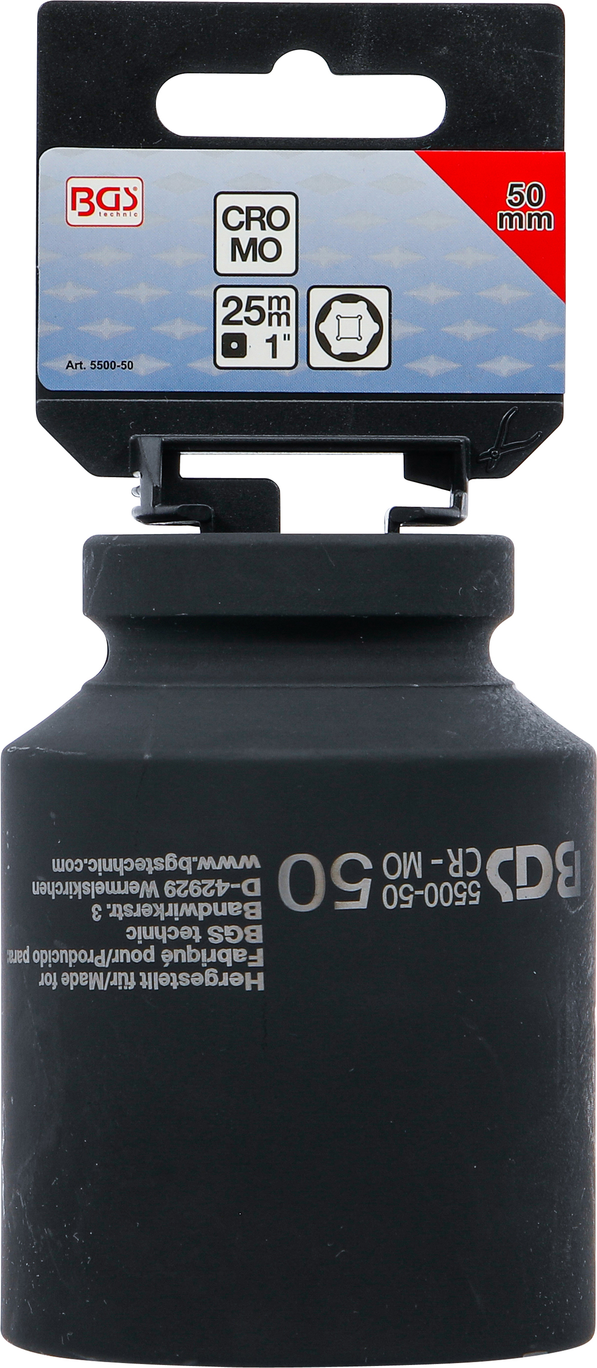 BGS Kraft-Steckschlüssel-Einsatz Sechskant, tief | Antrieb Innenvierkant 25 mm (1") | SW 50 mm