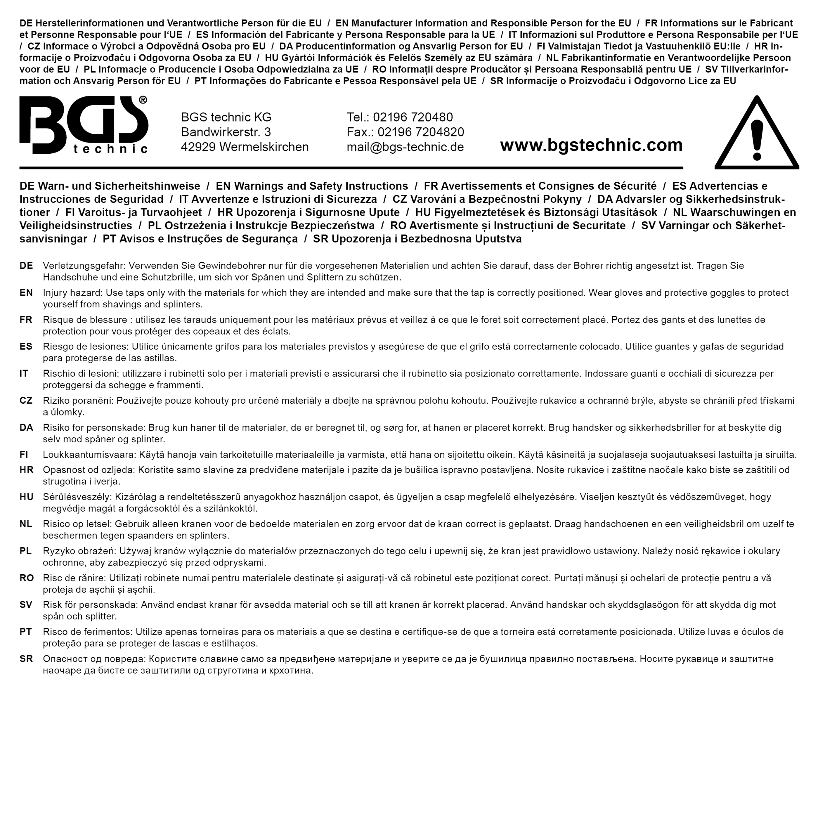 BGS STI-Einschnitt-Gewindebohrer | HSS-G | M8 x 1.25