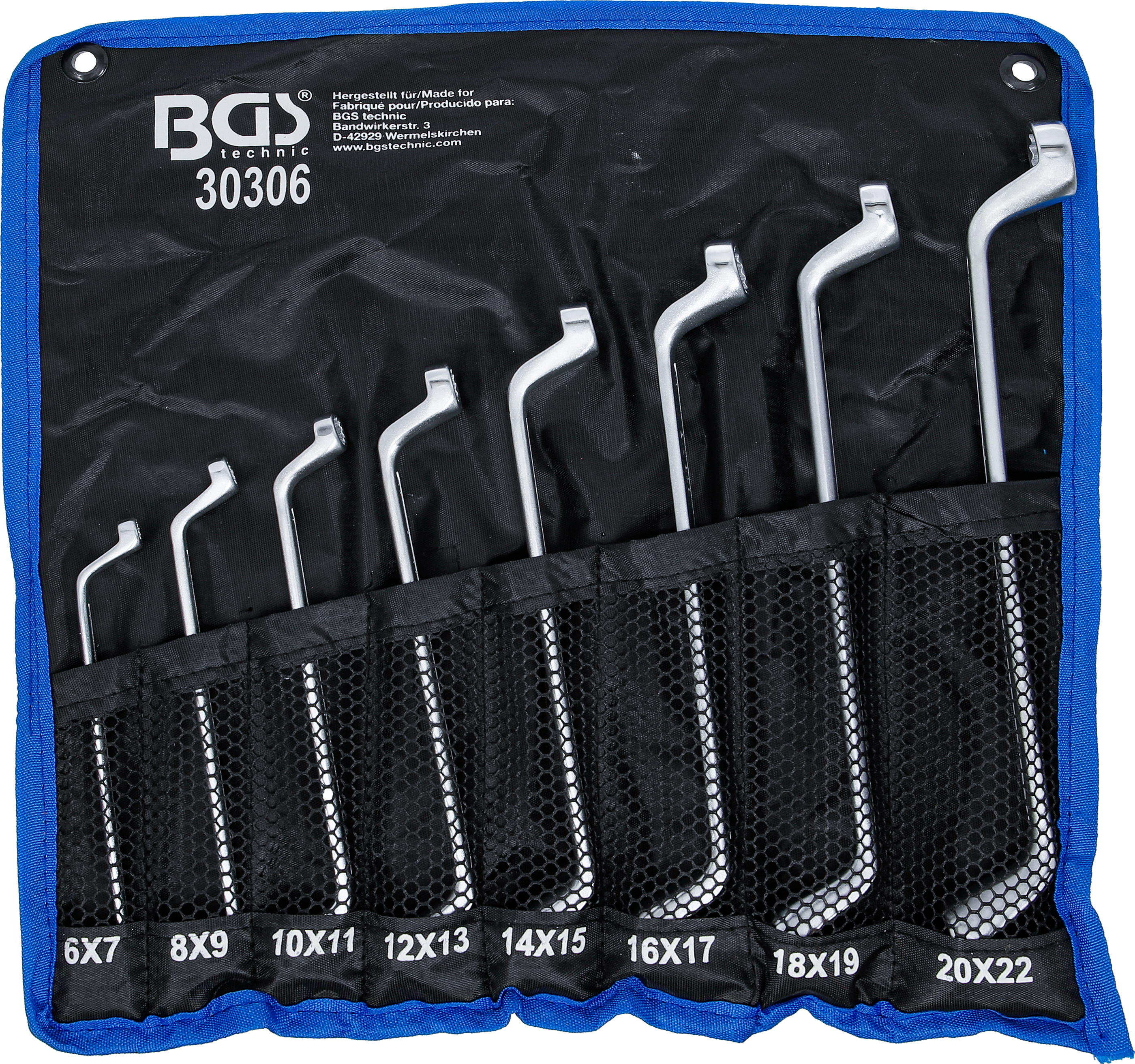 BGS Doppel-Ringschlüssel-Satz | tief gekröpft | SW 6 x 7 - 20 x 22 mm | 8-tlg.