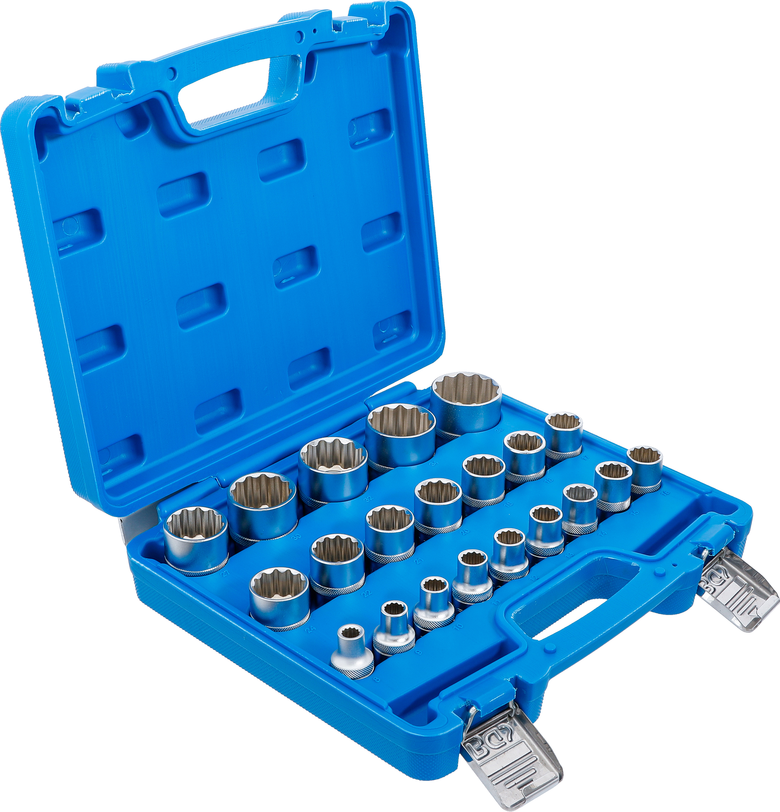 BGS Steckschlüssel-Einsatz-Satz Zwölfkant | Antrieb Innenvierkant 12,5 mm (1/2") | SW 8 - 36 mm | 21-tlg.