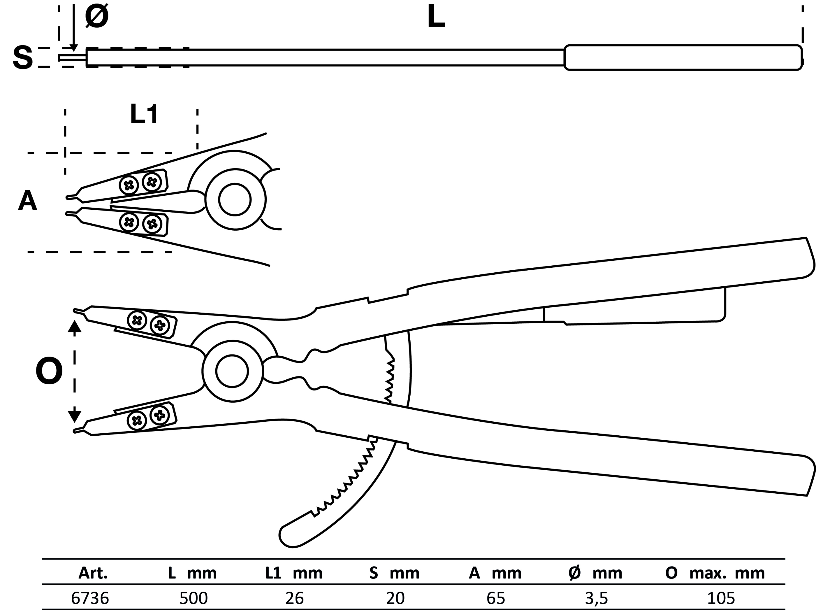 BGS Sprengringzange | gerade | für Außensprengringe | 500 mm