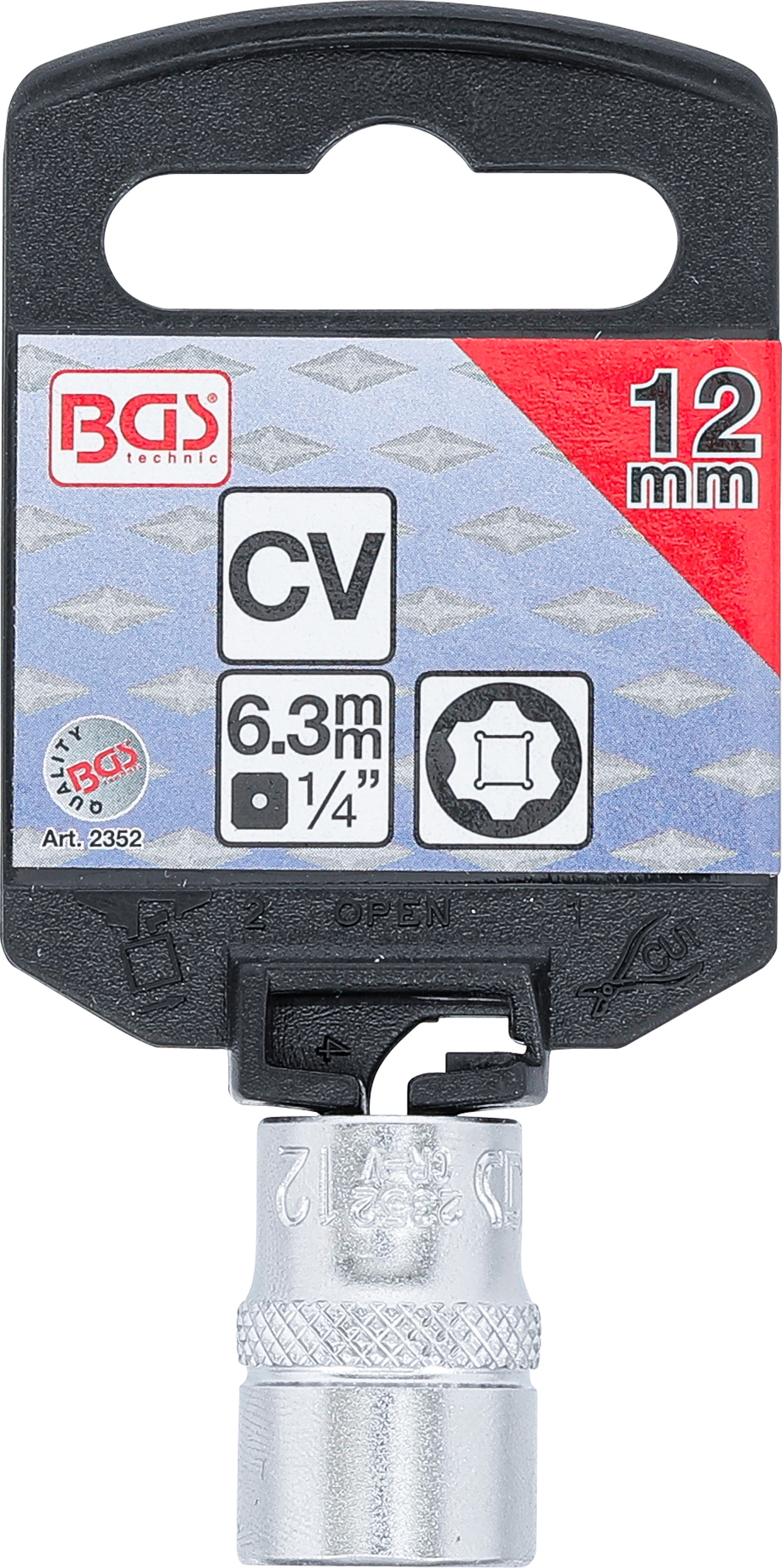 BGS Steckschlüssel-Einsatz Super Lock | Antrieb Innenvierkant 6,3 mm (1/4") | SW 12 mm