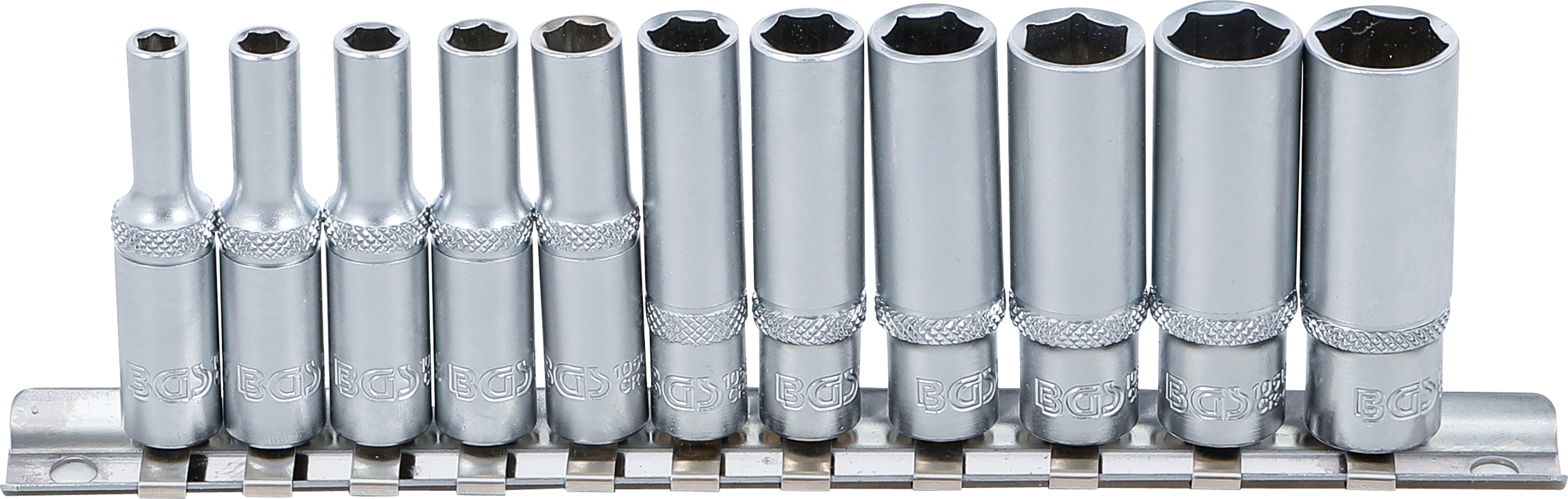 BGS Steckschlüssel-Einsatz-Satz Sechskant, tief | Antrieb Innenvierkant 6,3 mm (1/4") | SW 4 - 13 mm | 11-tlg.