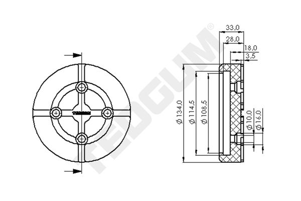 Gummischeibe 134mmx108mmx33mm, typ: Kreis,