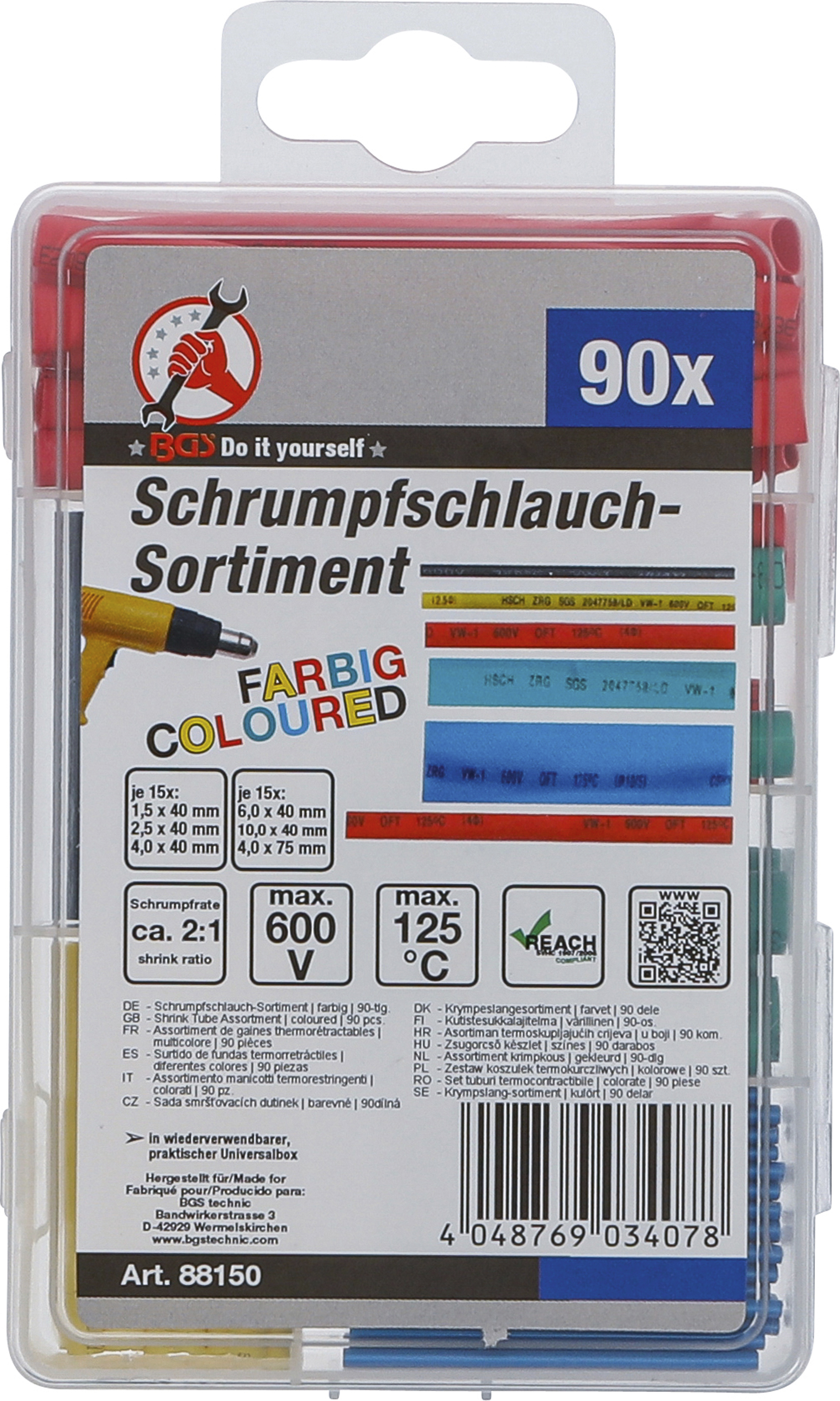 BGS Schrumpfschlauch-Sortiment | farbig | 90-tlg.