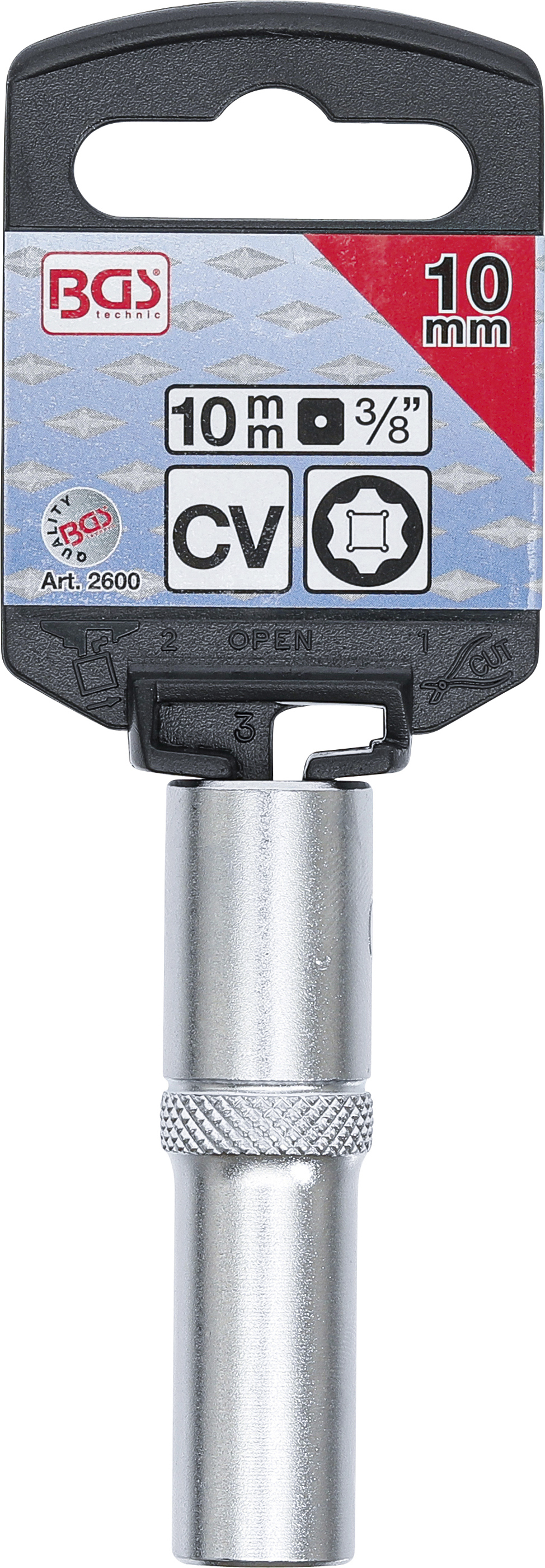 BGS Steckschlüssel-Einsatz Super Lock, tief | Antrieb Innenvierkant 10 mm (3/8") | SW 10 mm