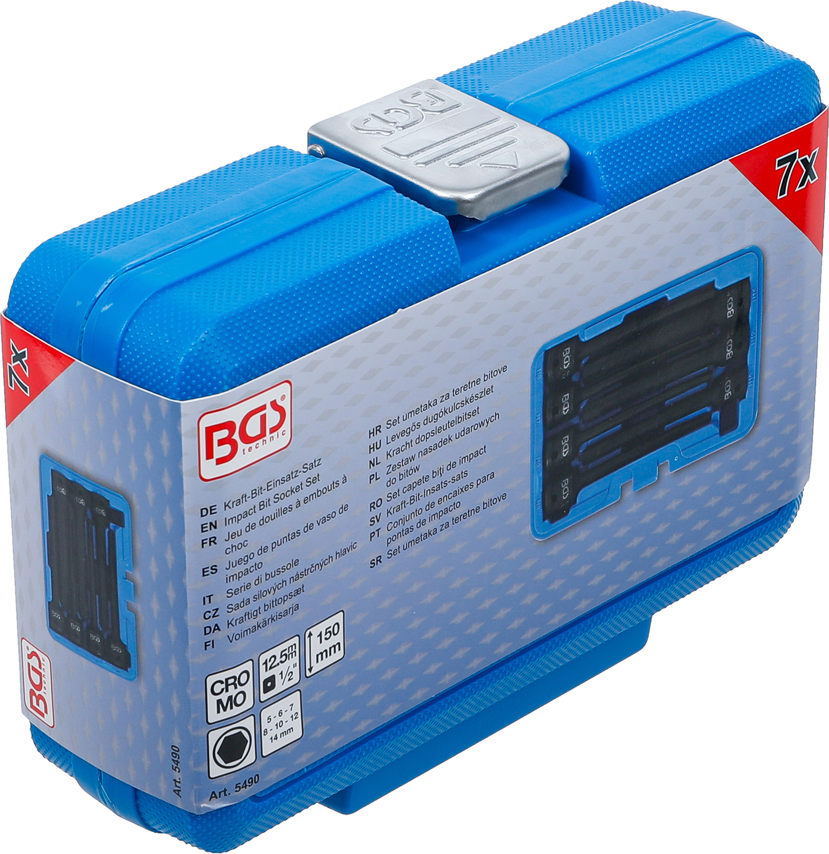 BGS Kraft-Bit-Einsatz-Satz | Länge 150 mm | Antrieb Innenvierkant 12,5 mm (1/2") | Innensechskant 5 - 14 mm | 7-tlg.