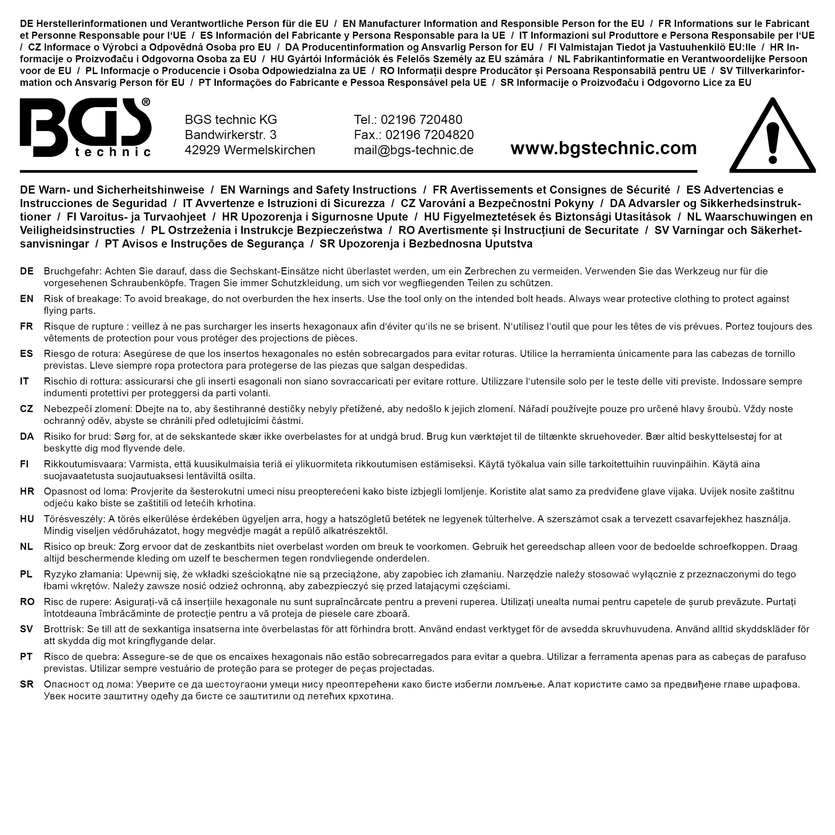BGS Steckschlüssel-Einsatz Sechskant | Antrieb Innenvierkant 20 mm (3/4") | SW 19 mm