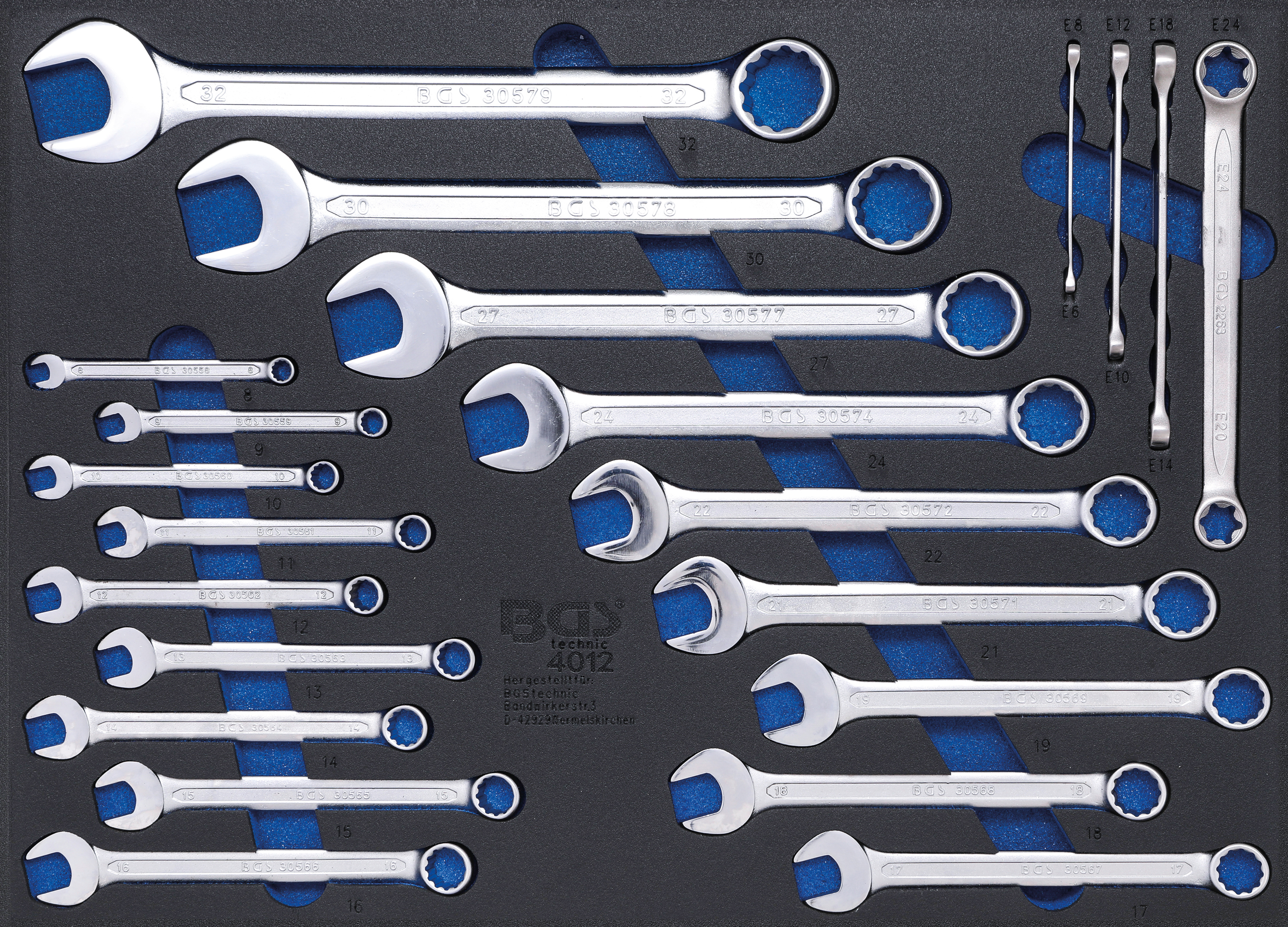 BGS Werkstattwageneinlage 3/3: Maul-Ringschlüssel und E-Profil-Schlüssel | 22-tlg.