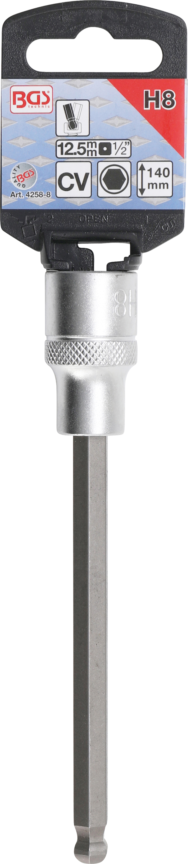 BGS Bit-Einsatz | Länge 140 mm | Antrieb Innenvierkant 12,5 mm (1/2") | Innensechskant mit Kugelkopf 8 mm