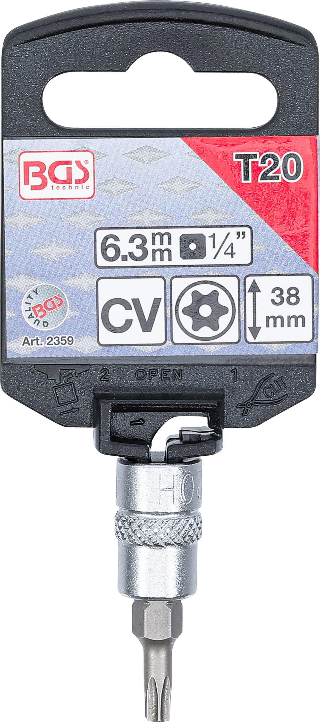 BGS Bit-Einsatz | Antrieb Innenvierkant 6,3 mm (1/4") | T-Profil (für Torx) mit Bohrung T20