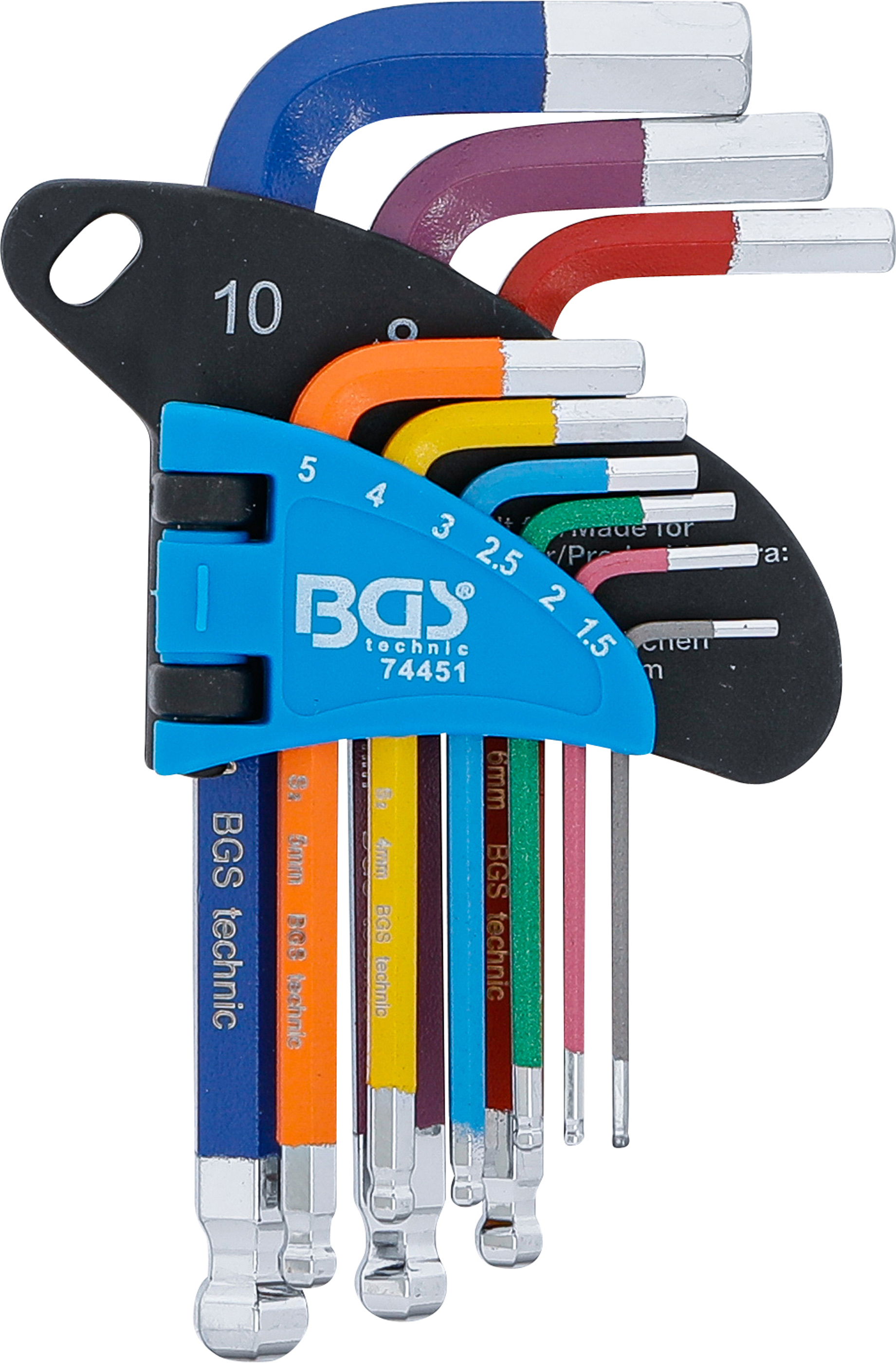 BGS Winkelschlüssel-Satz | Multicolour | kurz | Innensechskant, Innensechskant mit Kugelkopf 1,5 - 10 mm | 9-tlg.