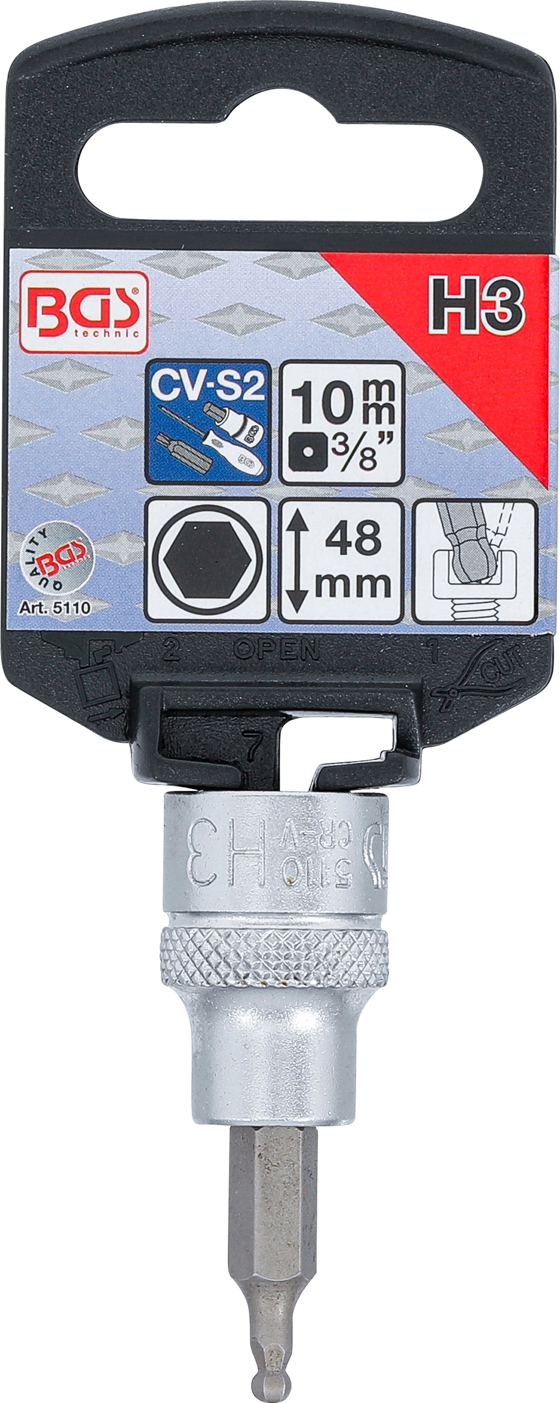 BGS Bit-Einsatz | Antrieb Innenvierkant 10 mm (3/8") | Innensechskant mit Kugelkopf 3 mm