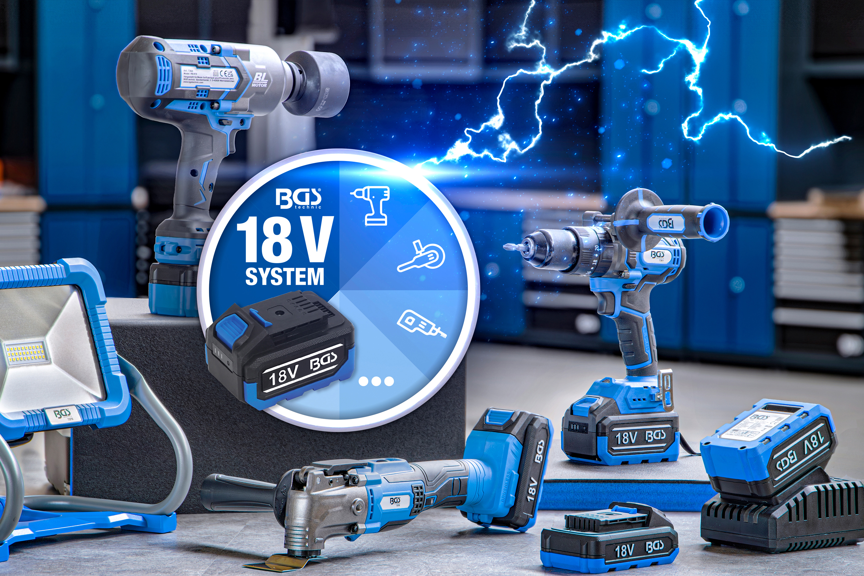 BGS Akku-Schlagbohrschrauber-Satz | bürstenlos | 65 Nm | 18 V | mit Akku und Schnell-Ladegerät