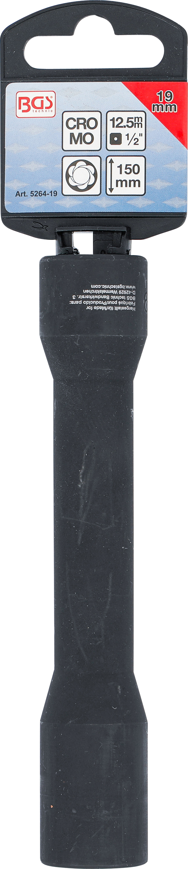 BGS Spiral-Profil-Steckschlüssel-Einsatz / Schraubenausdreher, tief | Antrieb Innenvierkant 12,5 mm (1/2") | SW 19 mm