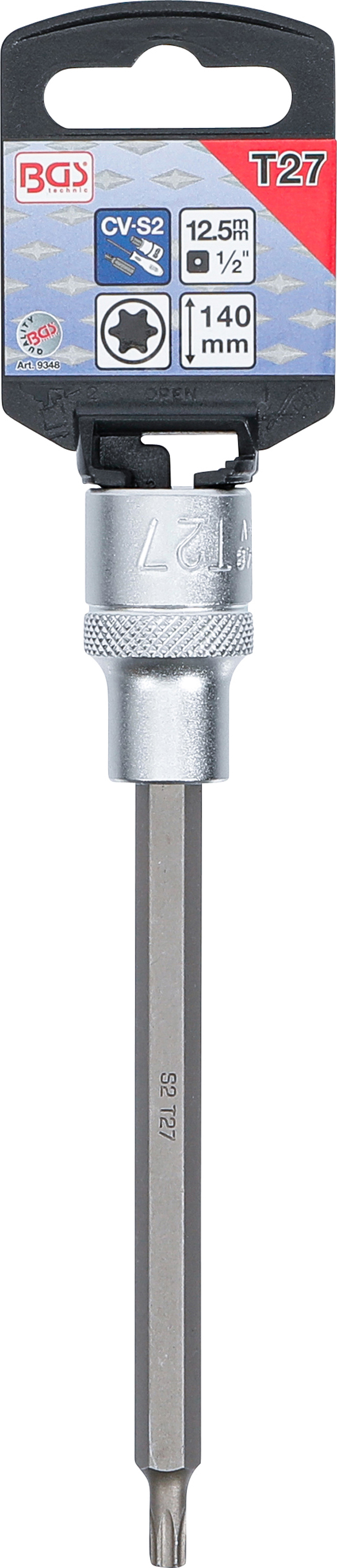 BGS Bit-Einsatz | Länge 140 mm | Antrieb Innenvierkant 12,5 mm (1/2") | T-Profil (für Torx) T27
