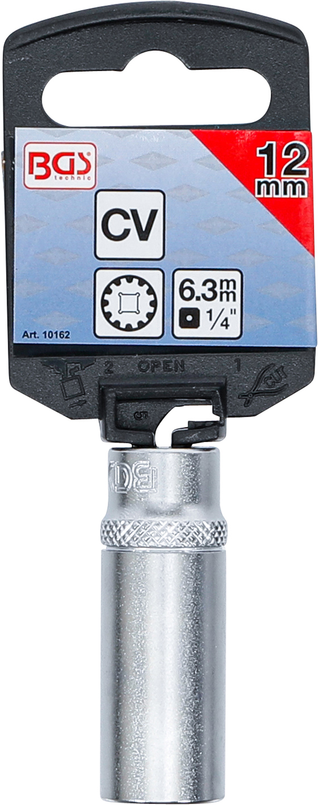 BGS Steckschlüssel-Einsatz Gear Lock, tief | Antrieb Innenvierkant 6,3 mm (1/4") | SW 12 mm