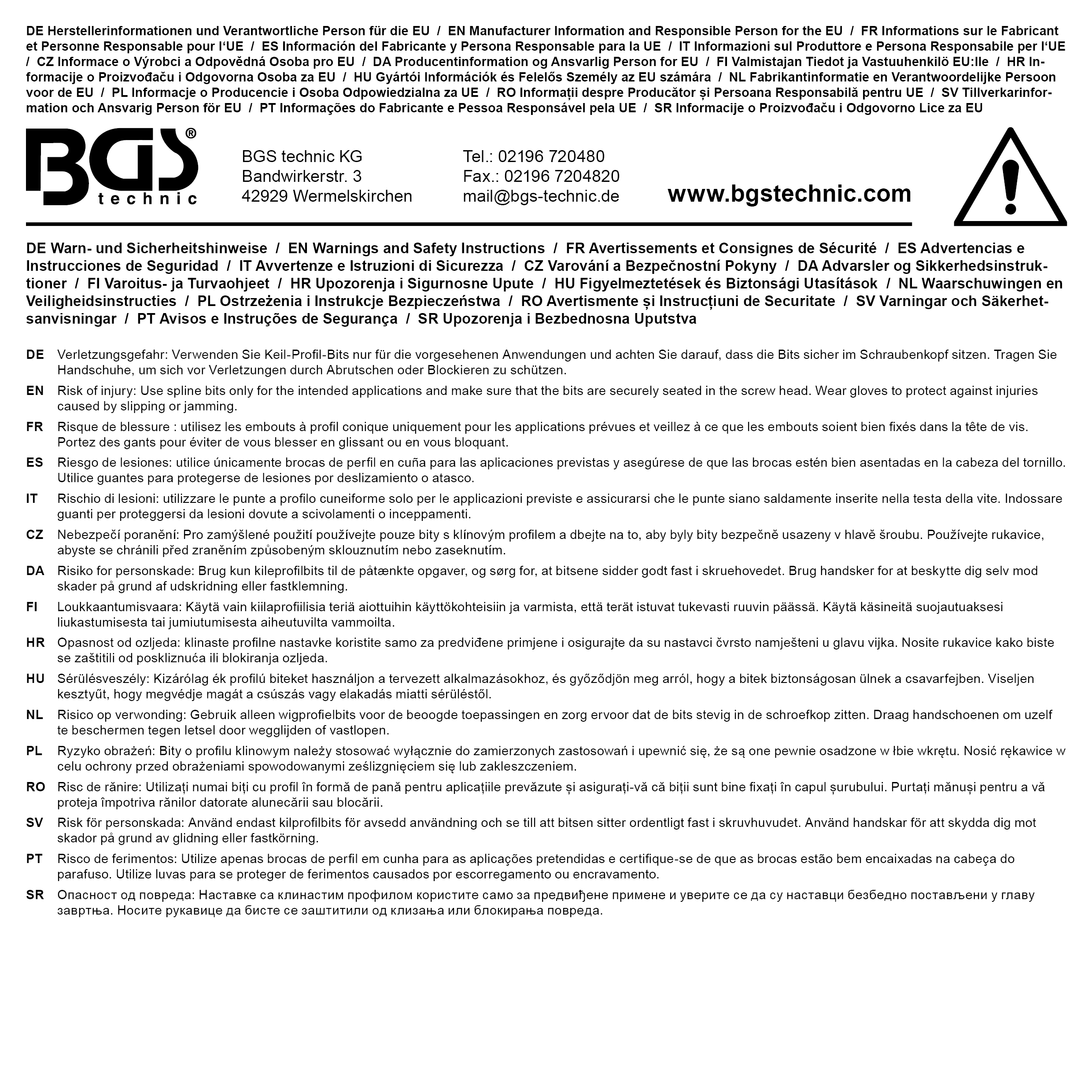 BGS Kraft-Bit-Einsatz | Länge 75 mm | Antrieb Innenvierkant 12,5 mm (1/2") | Keil-Profil (für RIBE) M9