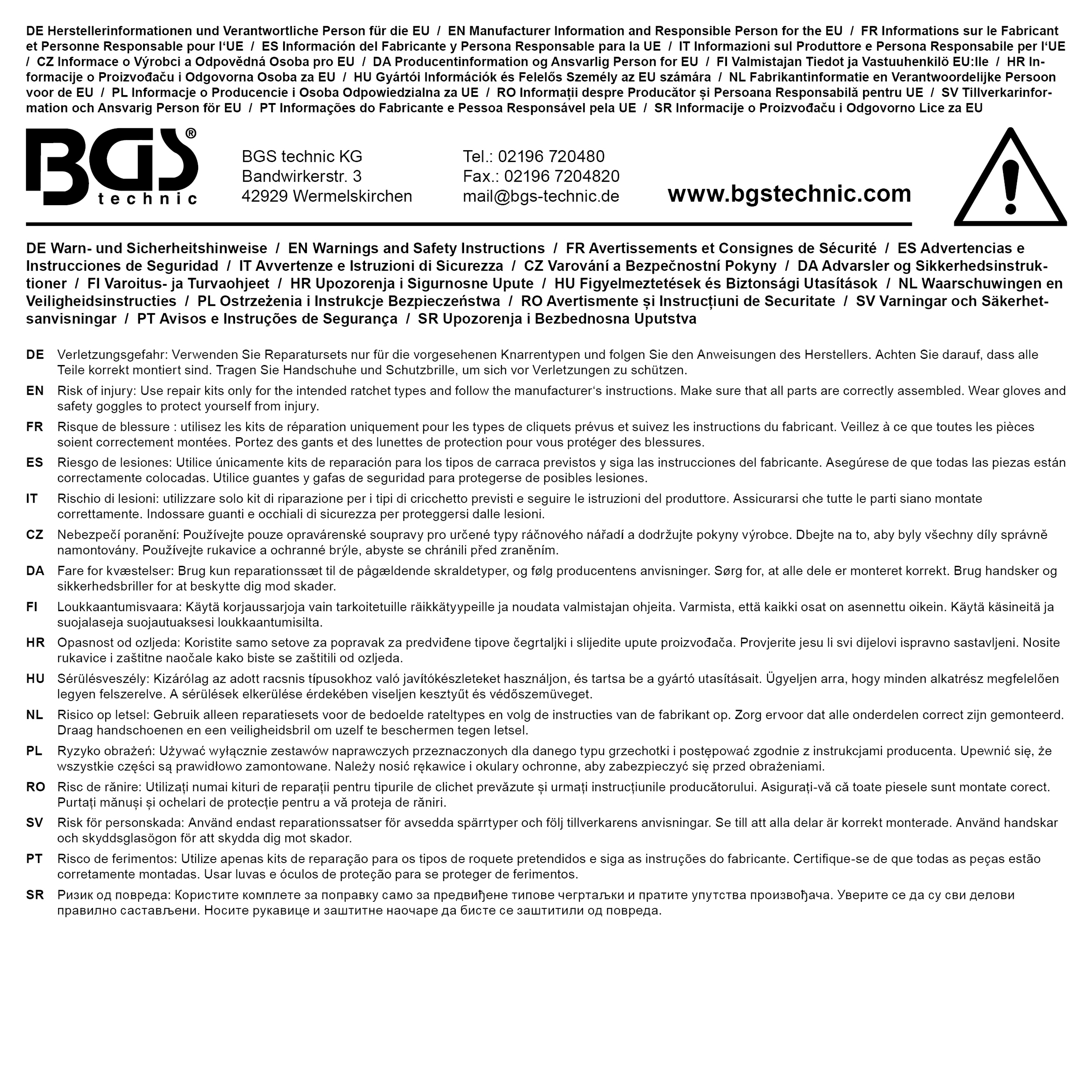 BGS Reparatursatz für Knarrenkopf | für Art. 2315, 1204
