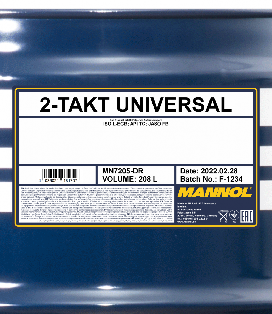 Mannol 7205 2-Takt Universal Motoröl mineralisch 208 Liter