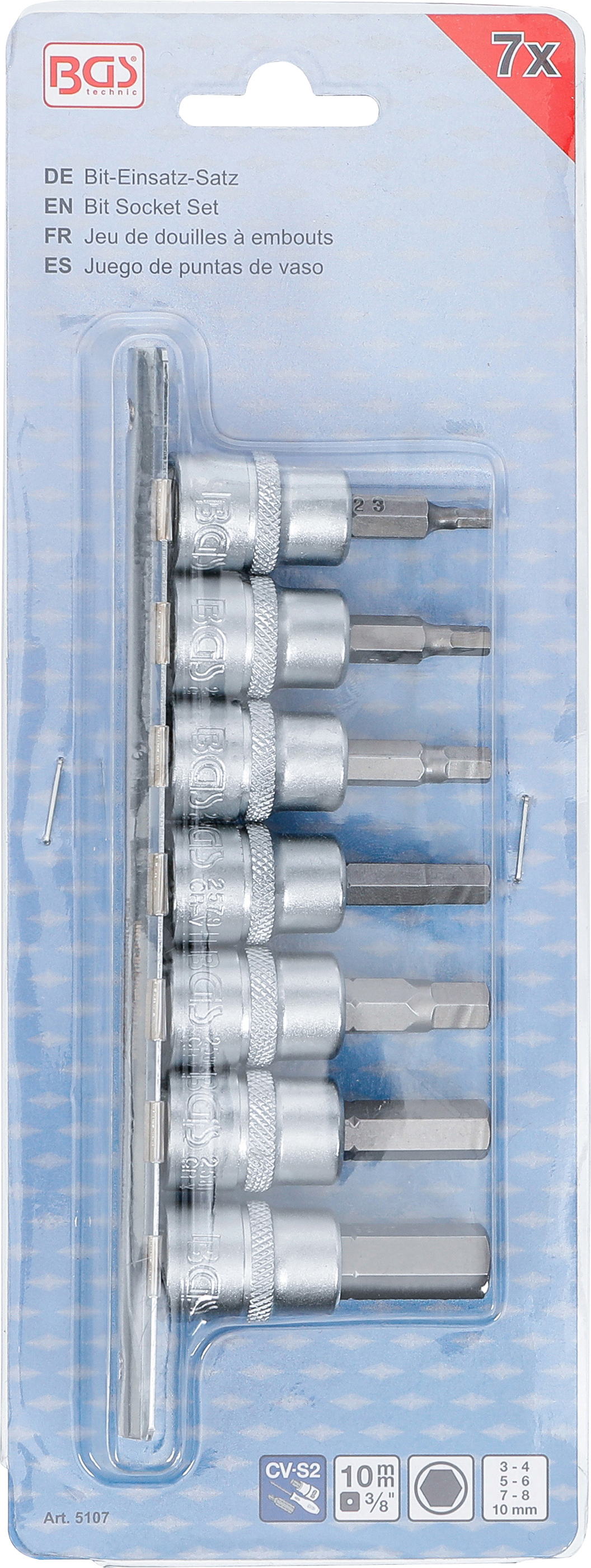 BGS Bit-Einsatz-Satz | Antrieb Innenvierkant 10 mm (3/8") | Innensechskant 3 - 10 mm | 7-tlg.