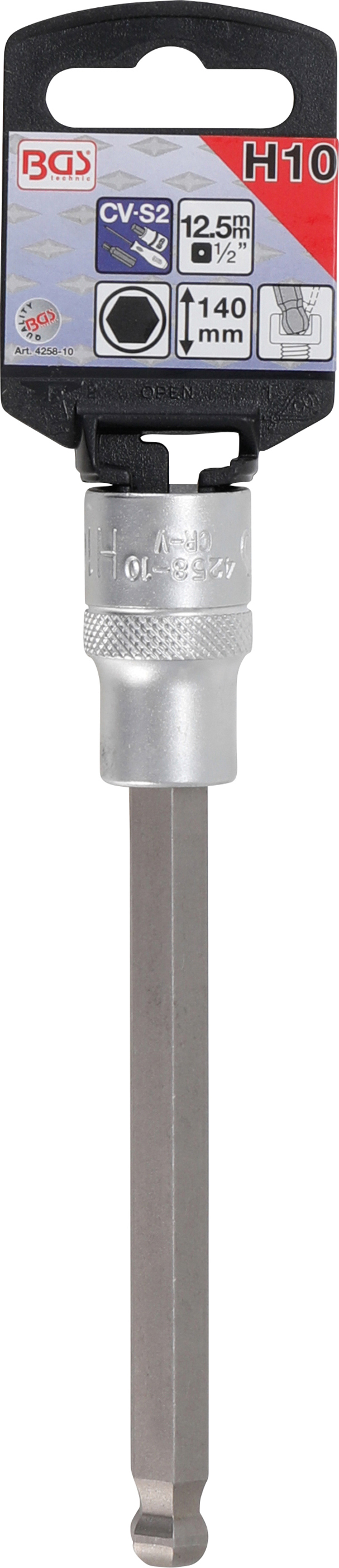 BGS Bit-Einsatz | Länge 140 mm | Antrieb Innenvierkant 12,5 mm (1/2") | Innensechskant mit Kugelkopf 10 mm