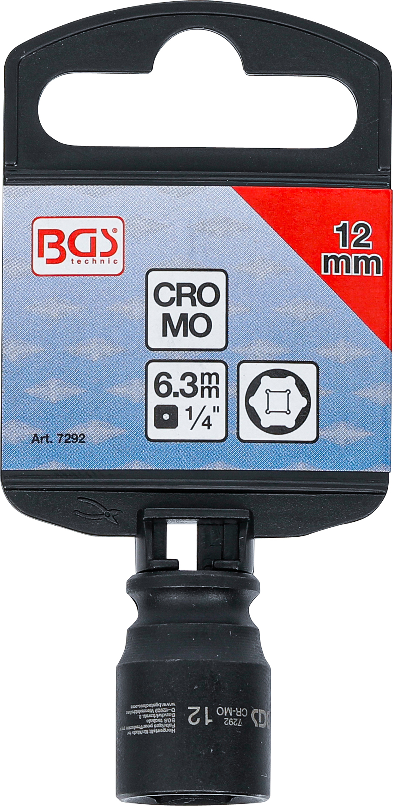 BGS Kraft-Steckschlüssel-Einsatz Sechskant | Antrieb Innenvierkant 6,3 mm (1/4") | SW 12 mm