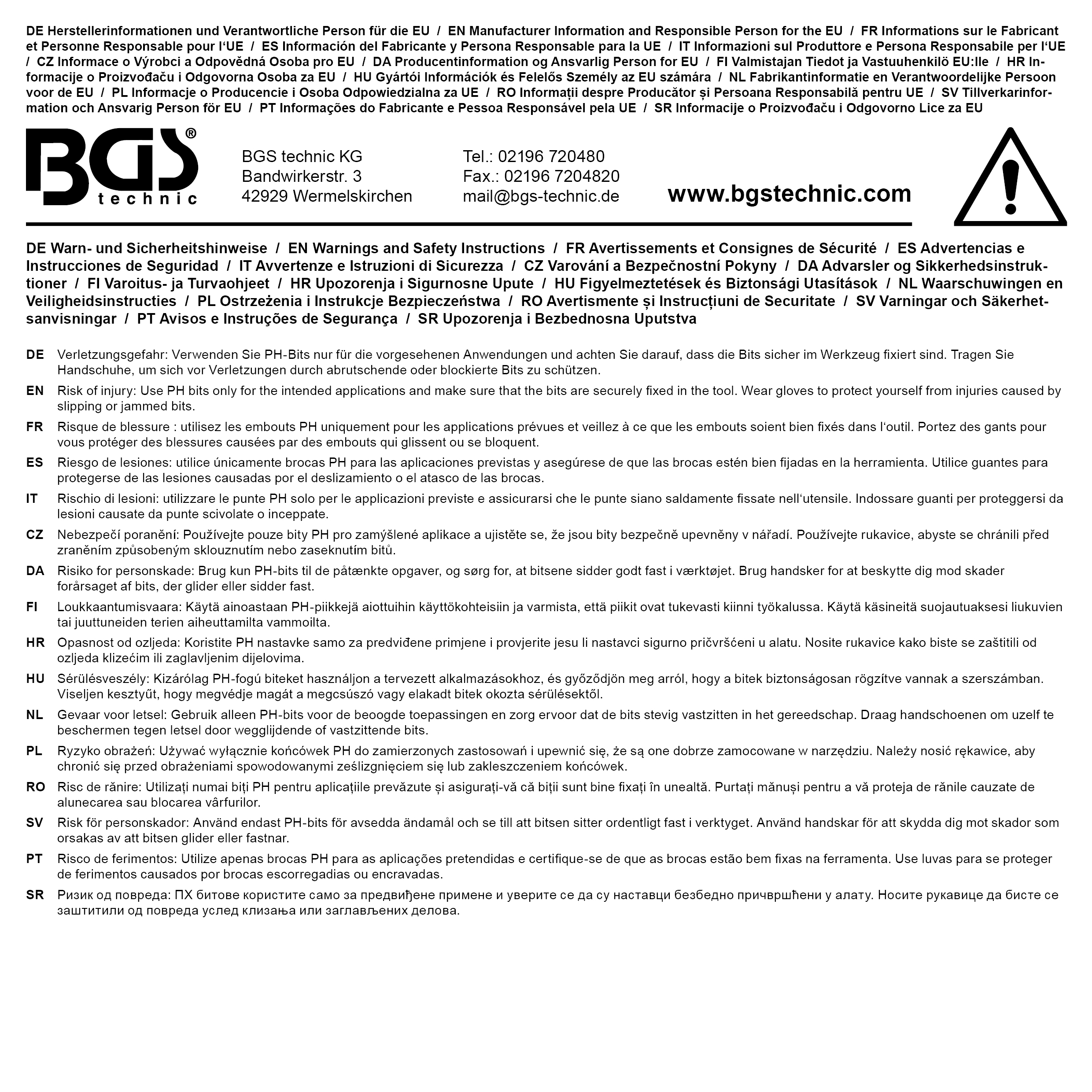 BGS Bit-Einsatz | Antrieb Innenvierkant 6,3 mm (1/4") | Kreuzschlitz PH0