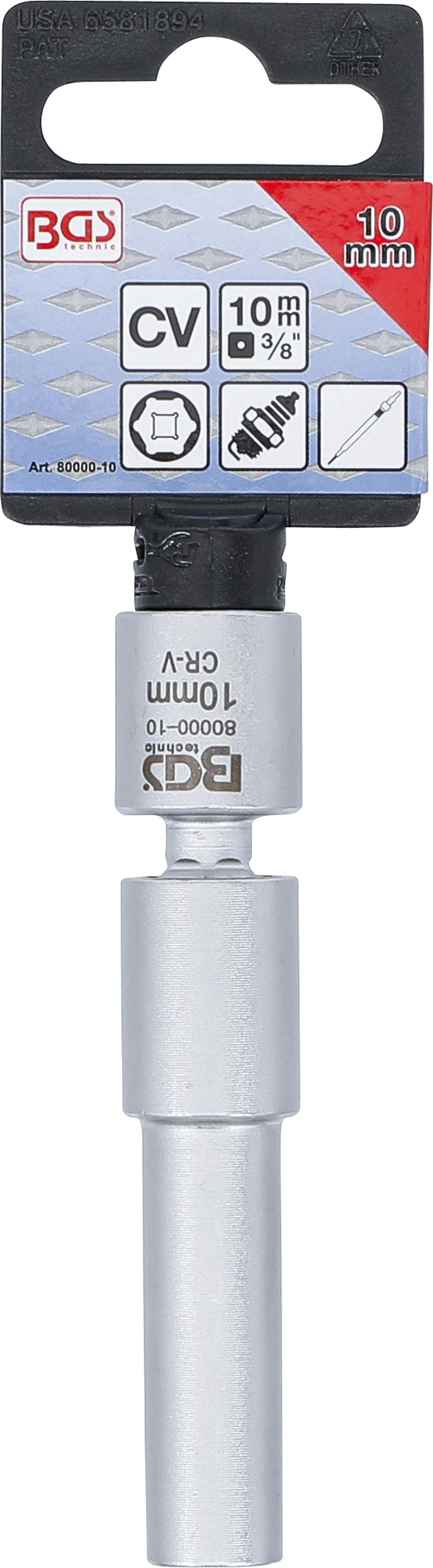 BGS Glüh- und Zündkerzen-Gelenk-Einsatz | Antrieb Innenvierkant 10 mm (3/8") | SW 10 mm