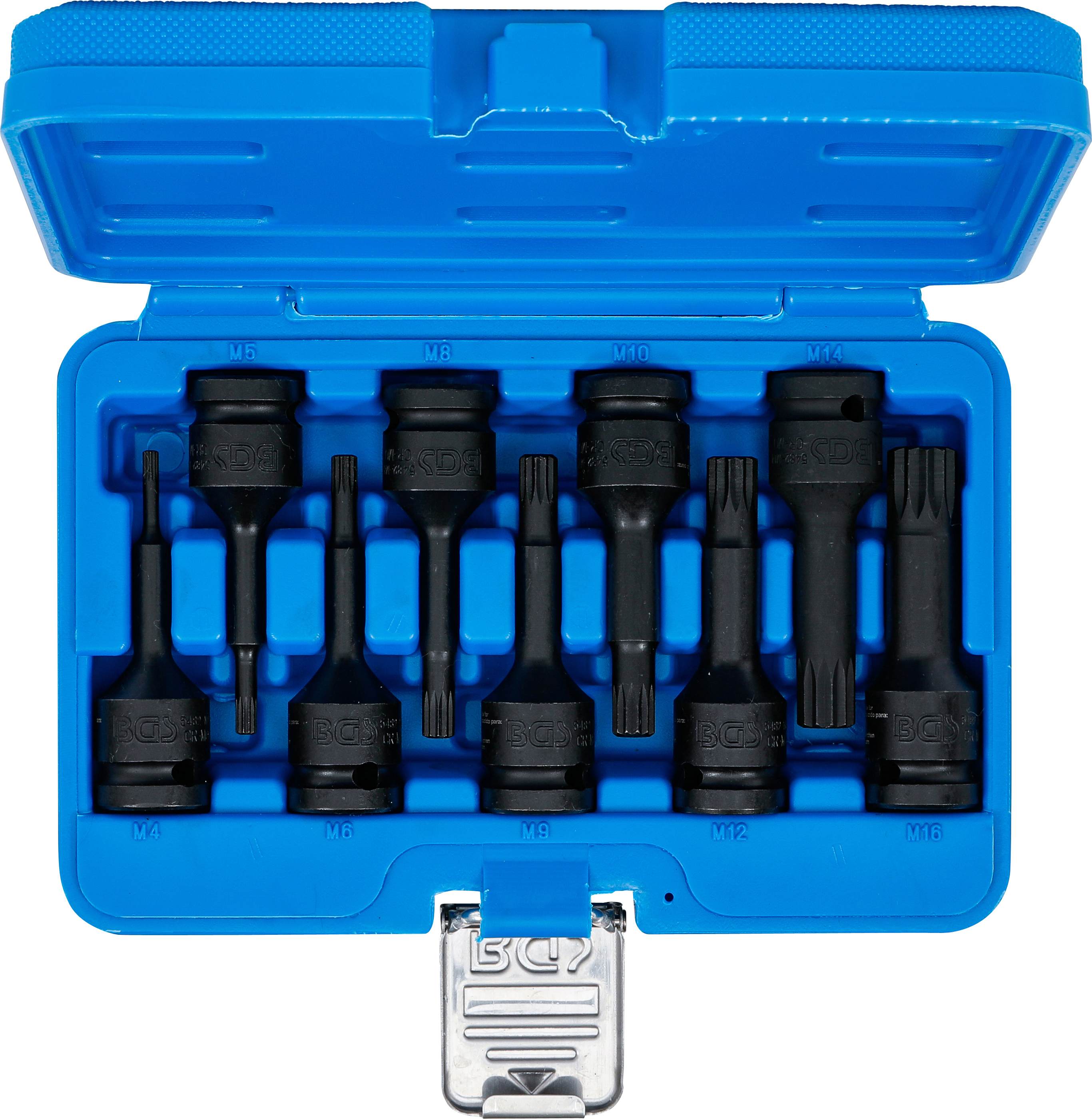 BGS Kraft-Bit-Einsatz-Satz | Antrieb Innenvierkant 12,5 mm (1/2") | Innenvielzahn (für XZN) M4 - M16 | 9-tlg.